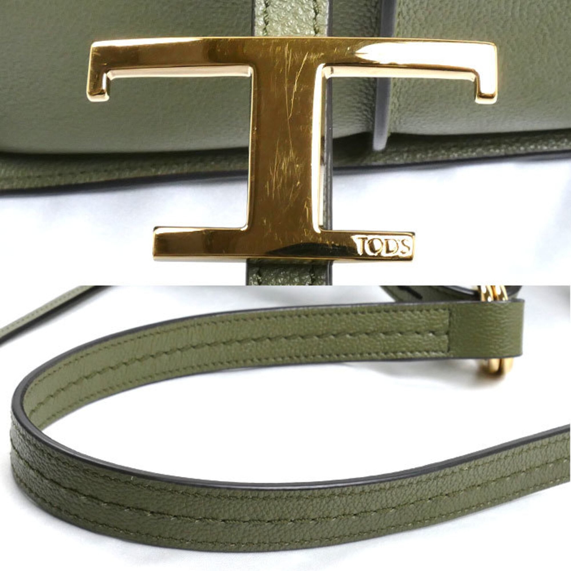 Tod's Green Olive Leather Messenger Bag Shoulder Bag (Pre-Owned)
