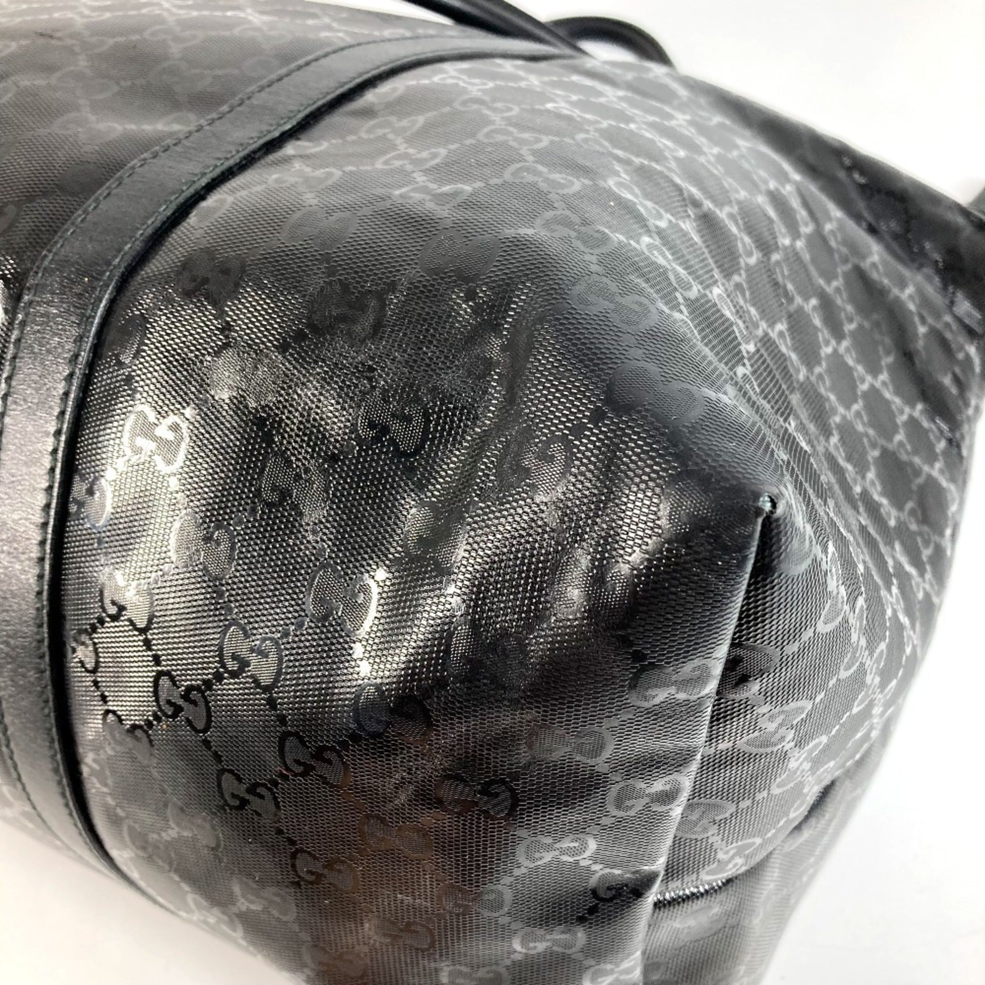 Gucci Gg Imprimé Black Leather Gg Imprimé Boston Bag Shoulder Bag Tote Bag (Pre-Owned)