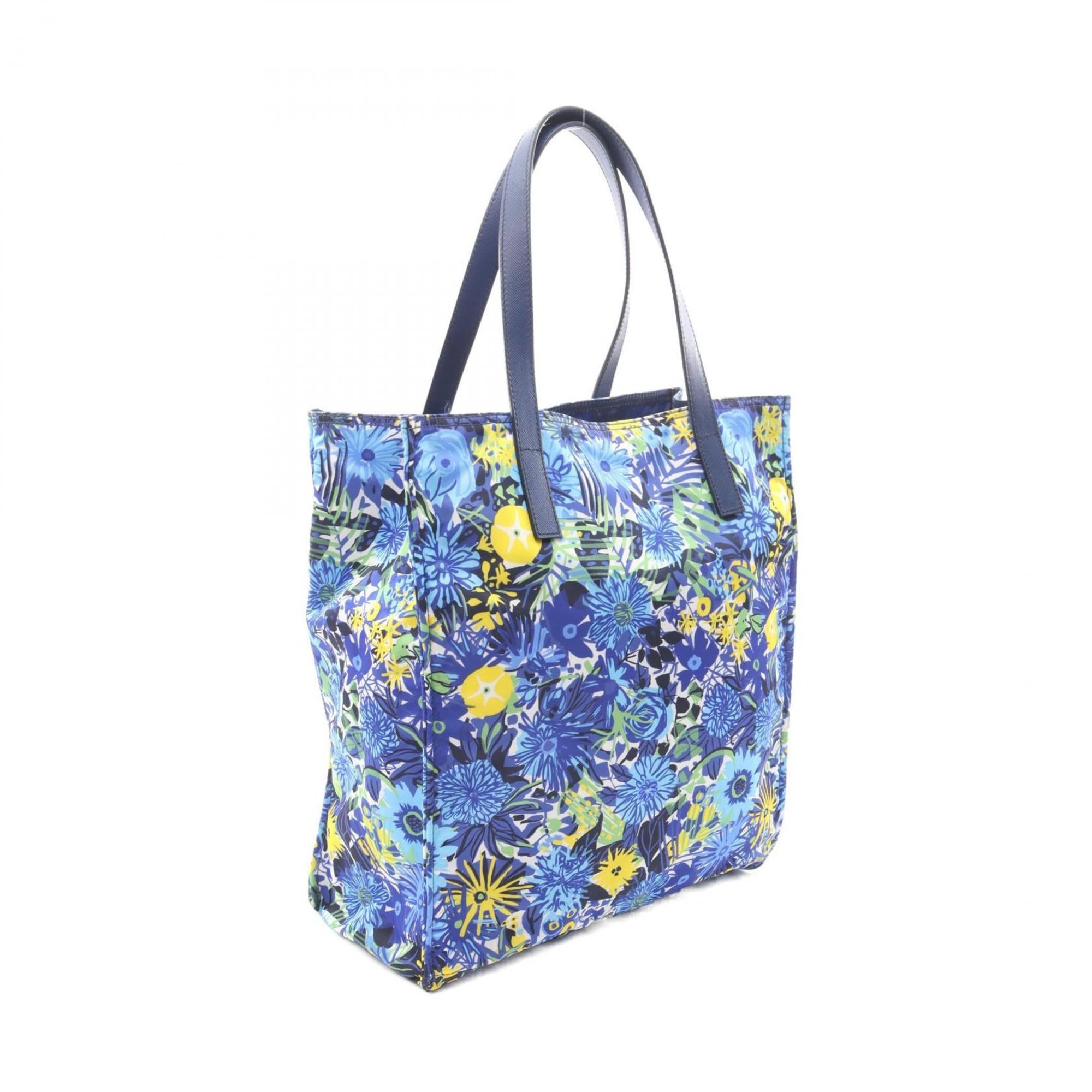 Prada Blue Multi-Color Tessuto Stampato Handbag Tote Bag (Pre-Owned)