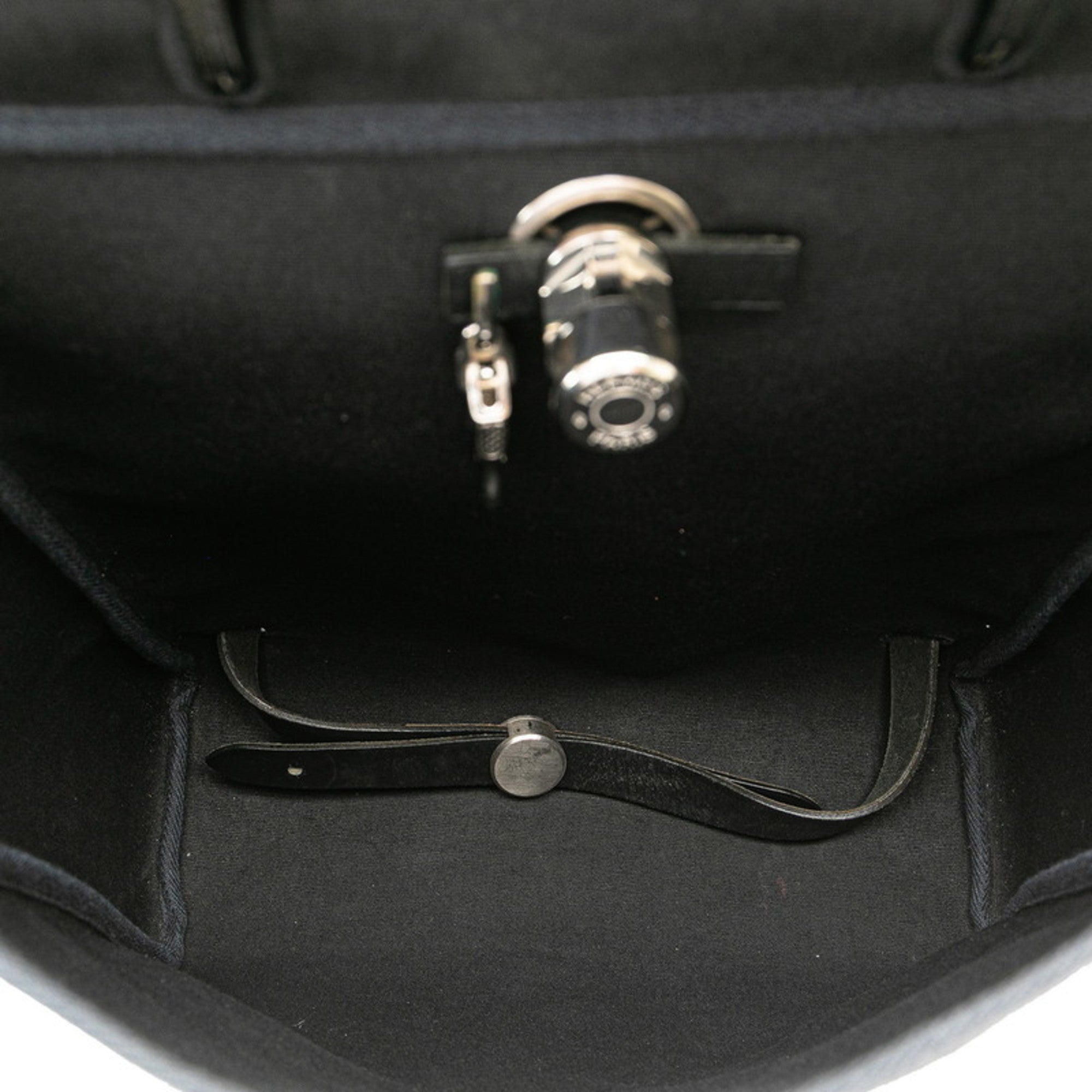 Hermes Her Bag Black Toile Officier Leather Handbag (Pre-Owned)