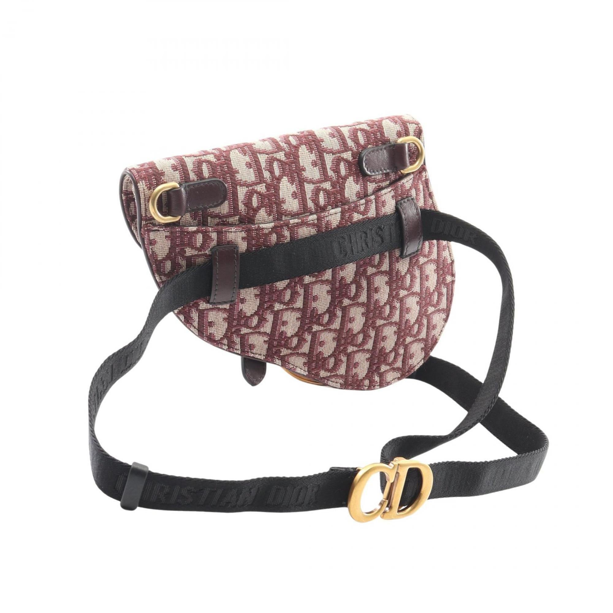 Christian Dior Beige Bordeaux Canvas Leather Fanny Pack Saddle Bag (Pre-Owned)