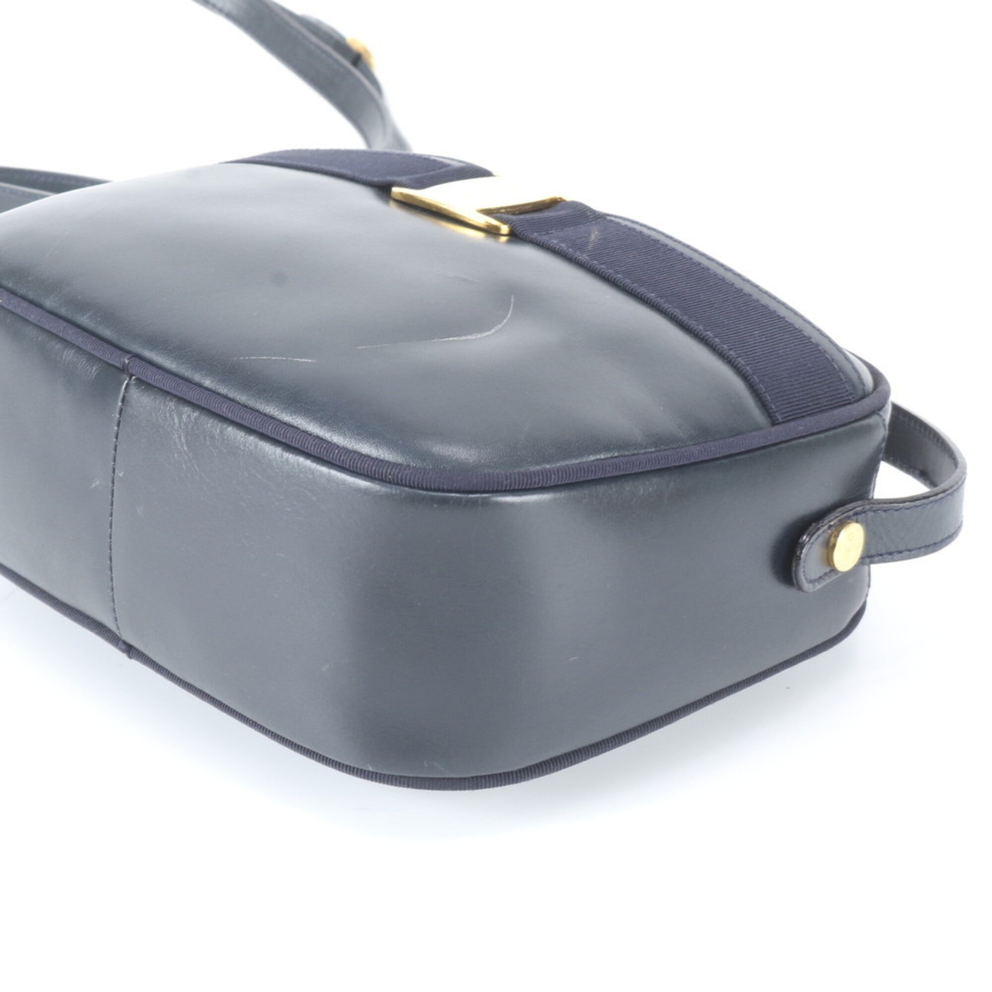 Salvatore Ferragamo Navy Leather Handbag Shoulder Bag Tote Bag (Pre-Owned)