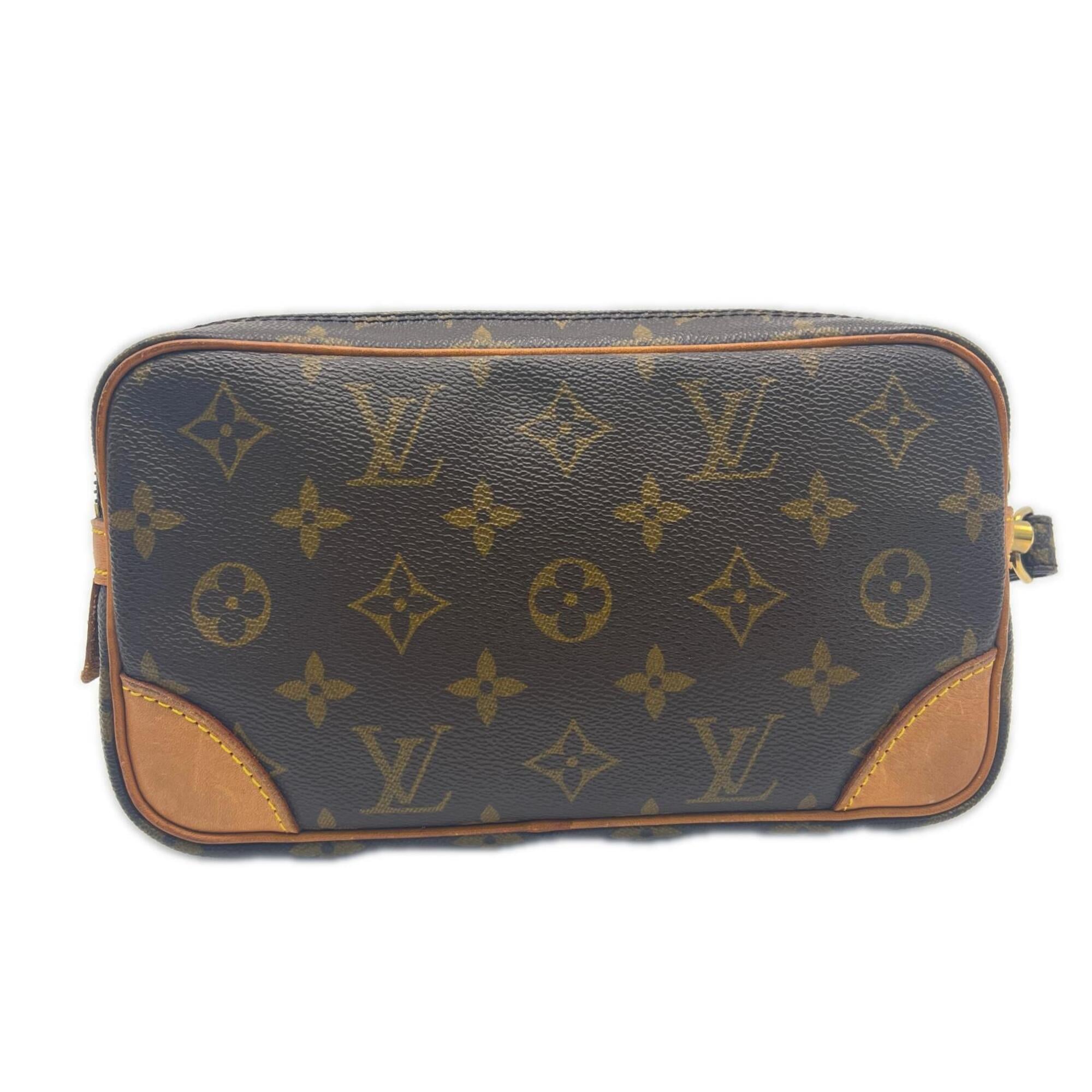 Louis Vuitton Beige Brown Coated Canvas Leather Clutch Bag (Pre-Owned)
