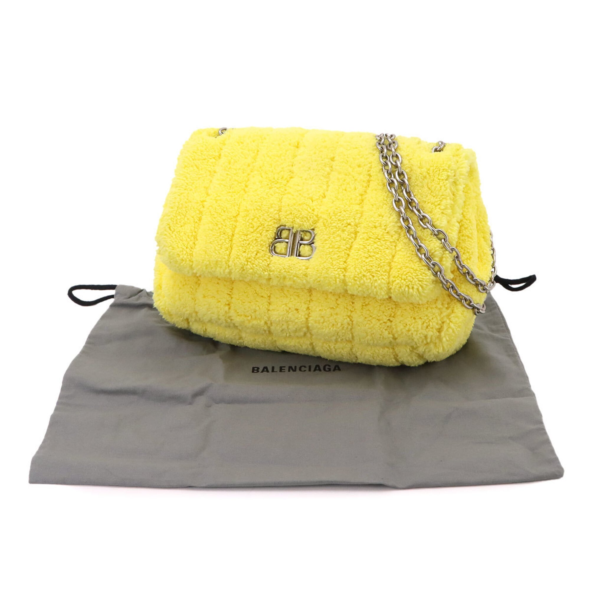 Balenciaga Yellow Pile Fabric Leather Handbag Shoulder Bag (Pre-Owned)
