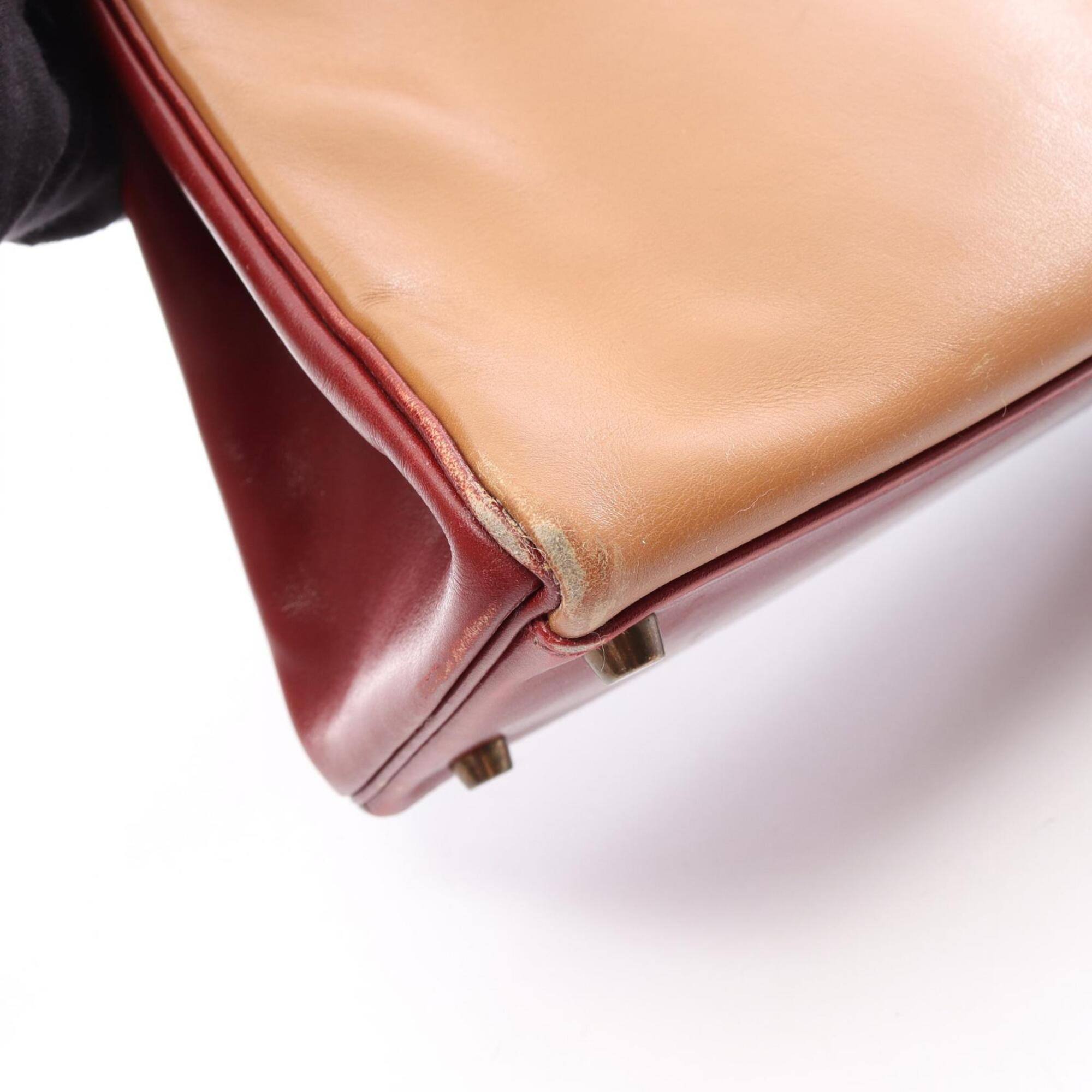 Hermes Bordeaux Brown Green Natural Rouge H Box Calf Leather Handbag (Pre-Owned)