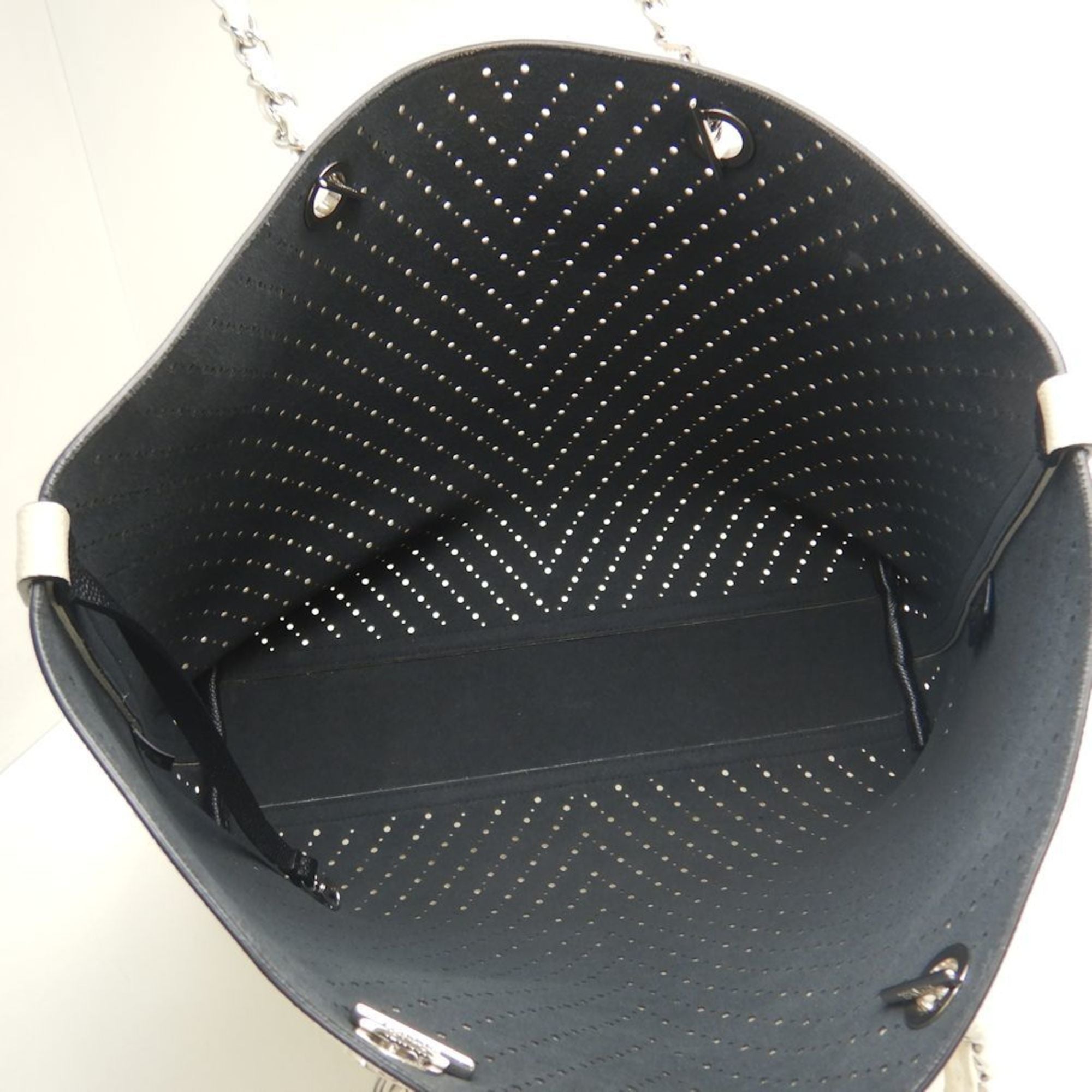 Chanel Gray Ivory Caviar Leather Pouch Tote Bag (Pre-Owned)