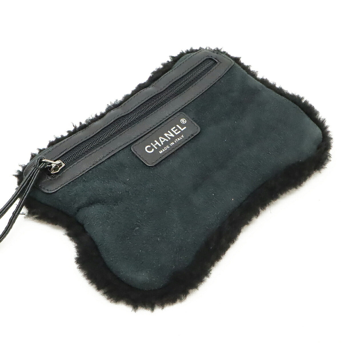 Chanel Mouton Black Gray Leather Shoulder Bag (Pre-Owned)