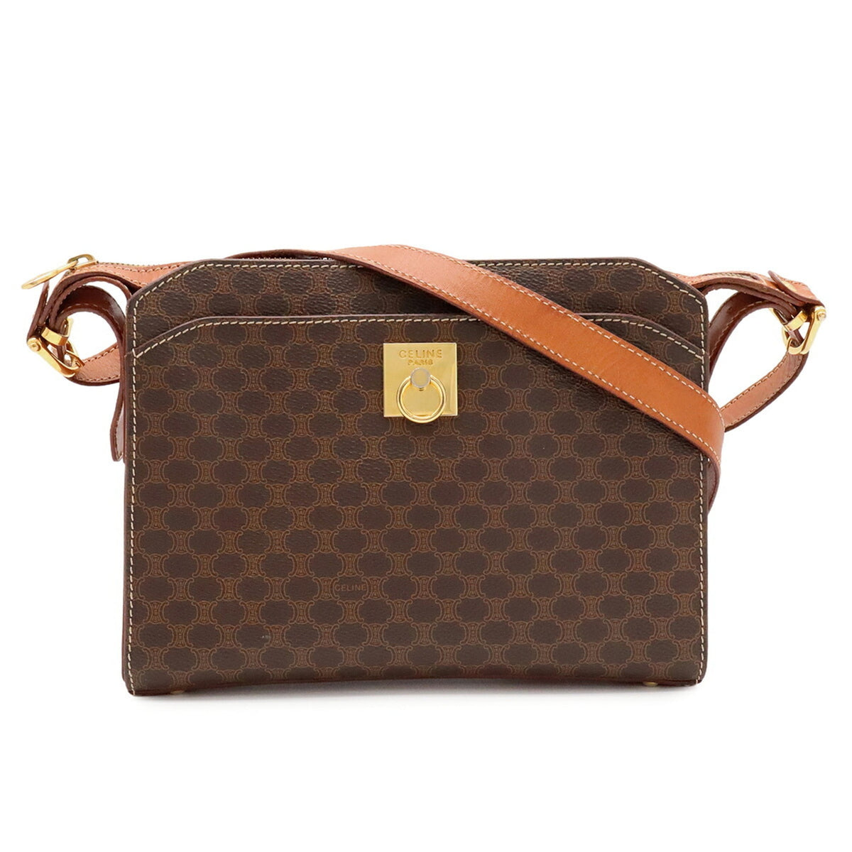 Celine Macadam Brown Dark Brown Coated Canvas Shoulder Bag (Pre-Owned)