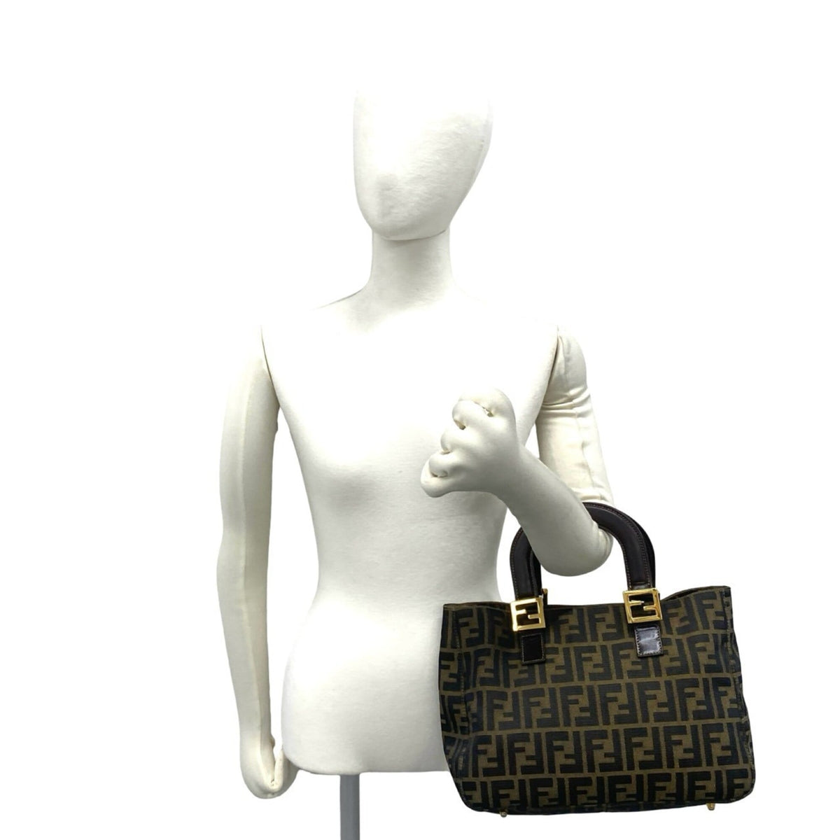 Fendi Black Brown Canvas Leather Handbag Tote Bag (Pre-Owned)