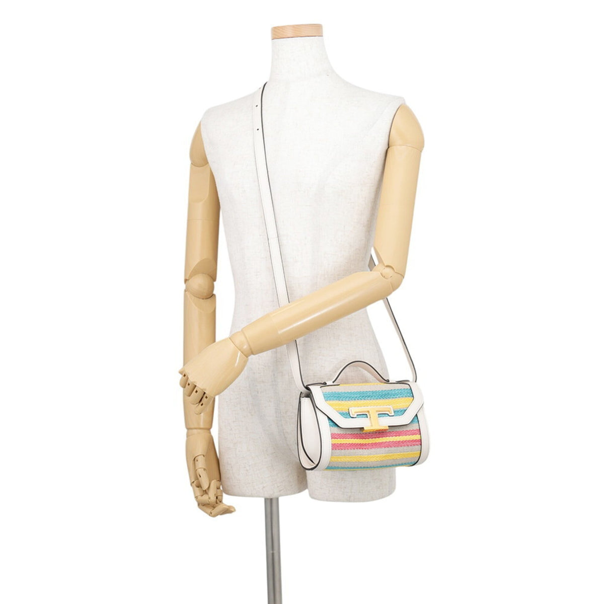 Tod's Multi-Color White Leather Canvas Shoulder Bag (Pre-Owned)