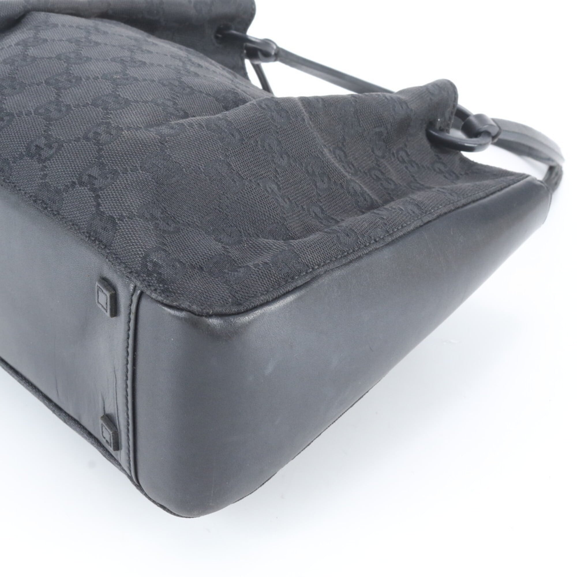 Gucci Gg Canvas Black Gg Canvas Leather Handbag Tote Bag (Pre-Owned)