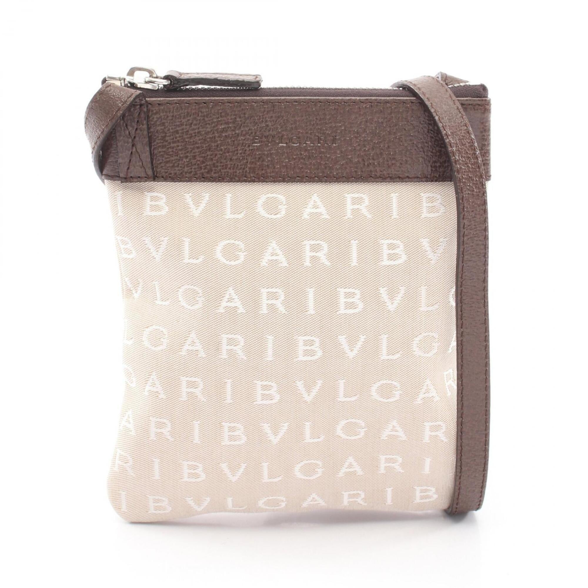 Bvlgari Beige Brown Canvas Leather Shoulder Bag (Pre-Owned)