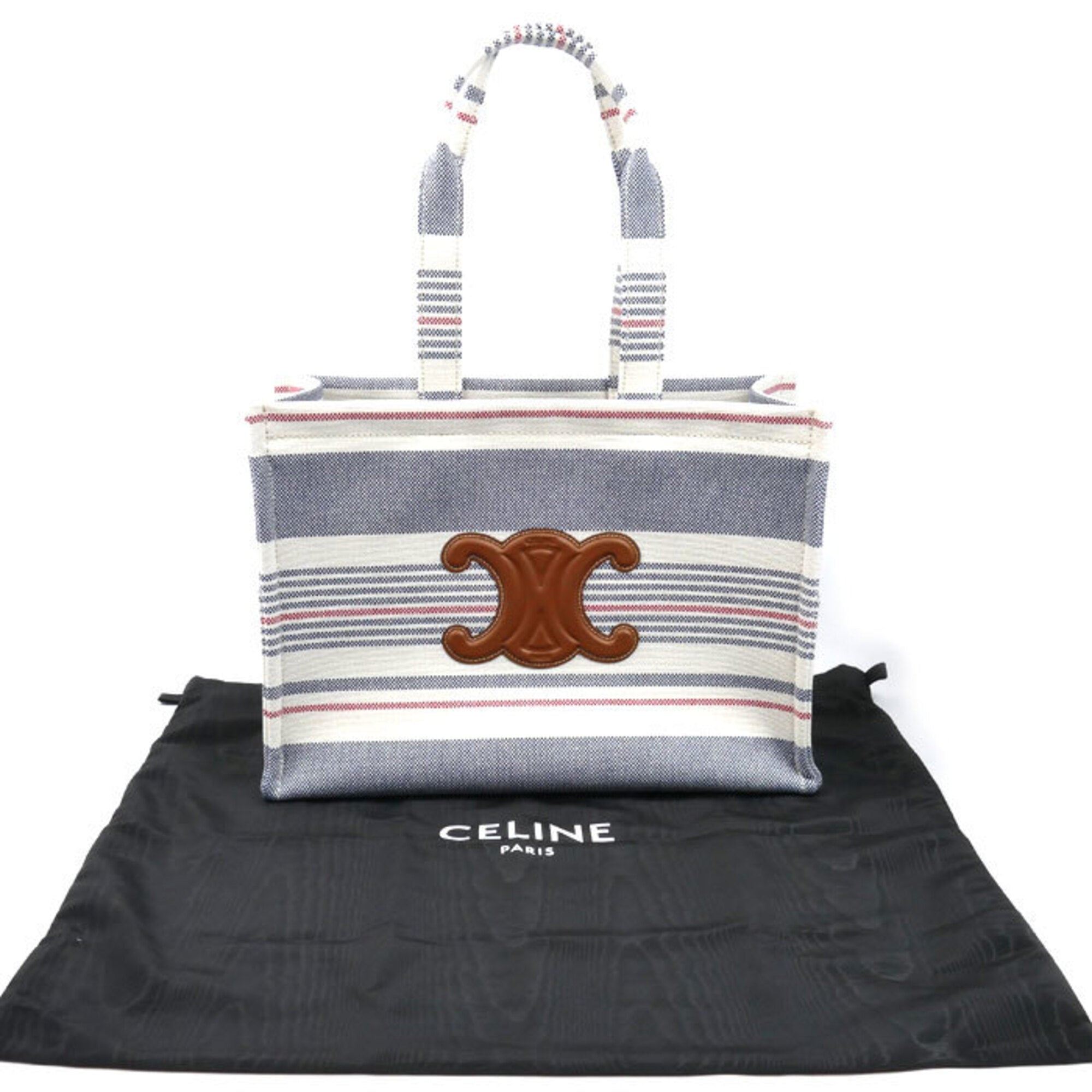 Celine Blue Red Color White Canvas Leather Tote Bag (Pre-Owned)
