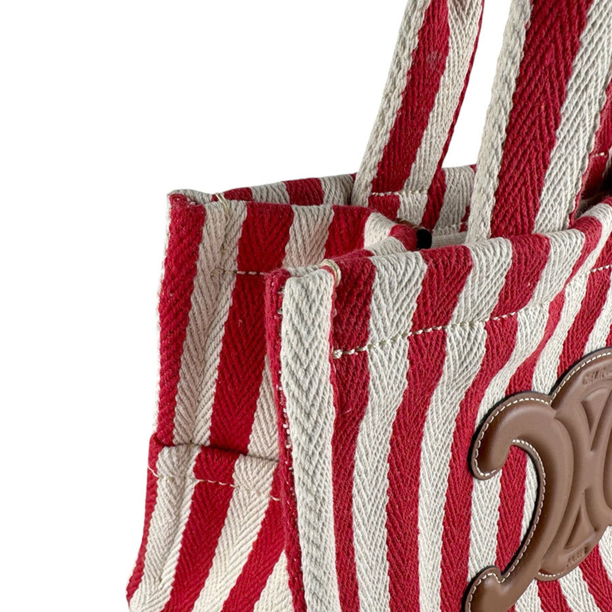 Celine Brown Red Color White Canvas Leather Handbag Shoulder Bag (Pre-Owned)
