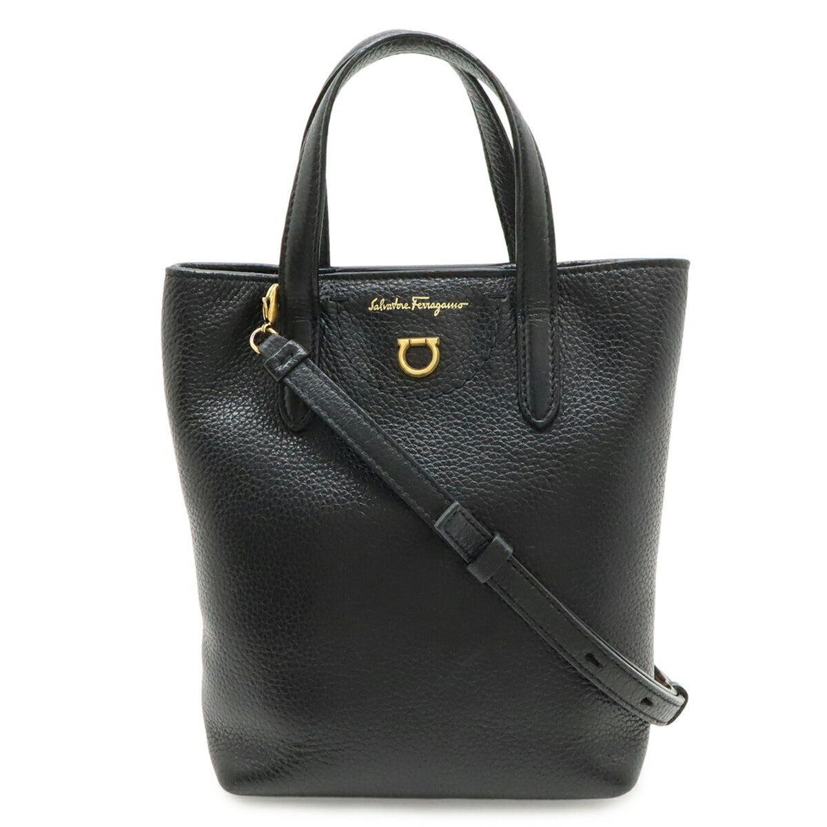 Salvatore Ferragamo Black Leather Handbag Shoulder Bag (Pre-Owned)