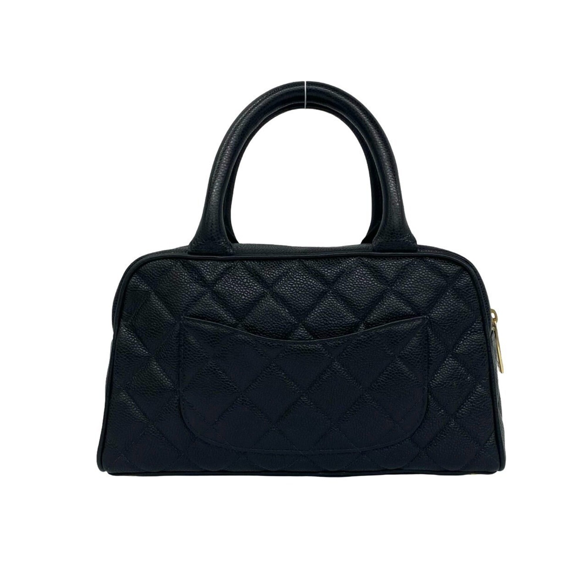 Chanel Black Grained Calfskin Boston Bag Handbag (Pre-Owned)