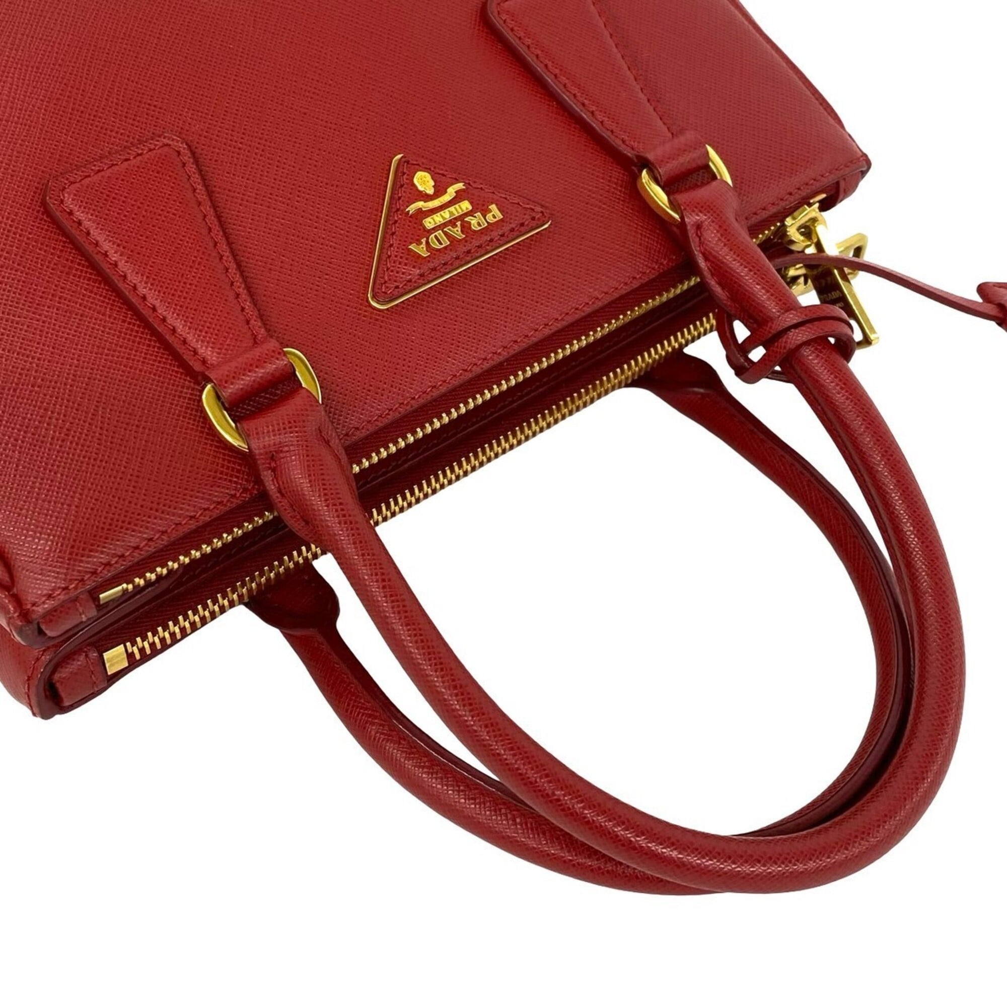 Prada Red Color Leather Handbag Shoulder Bag (Pre-Owned)