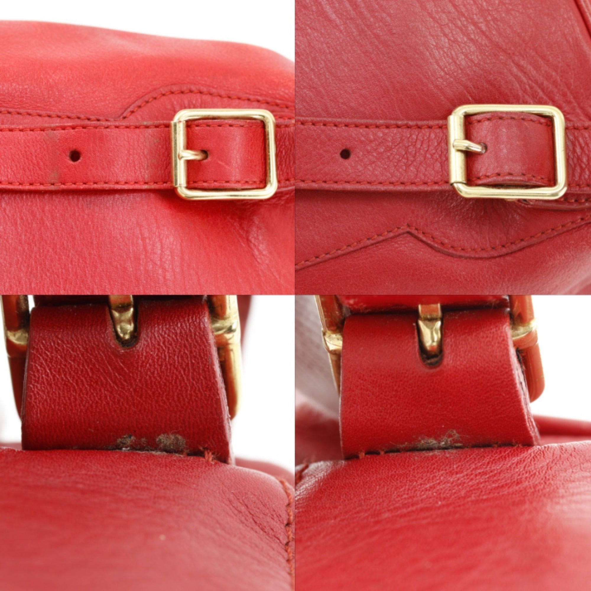 Gucci Bamboo Red Color Leather Backpack (Pre-Owned)