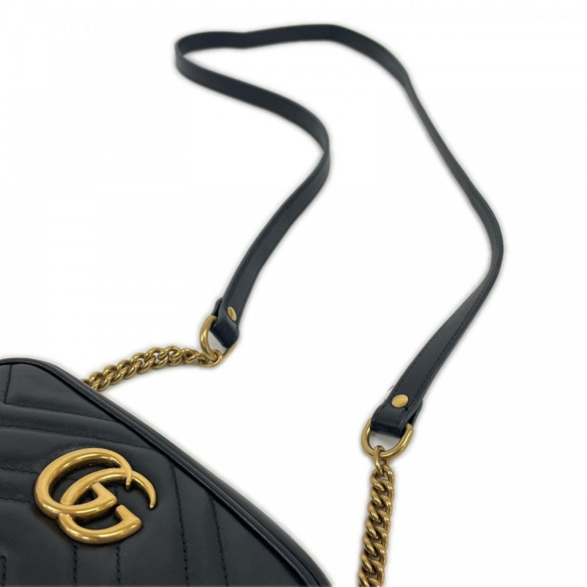 Gucci Black White Leather Shoulder Bag (Pre-Owned)