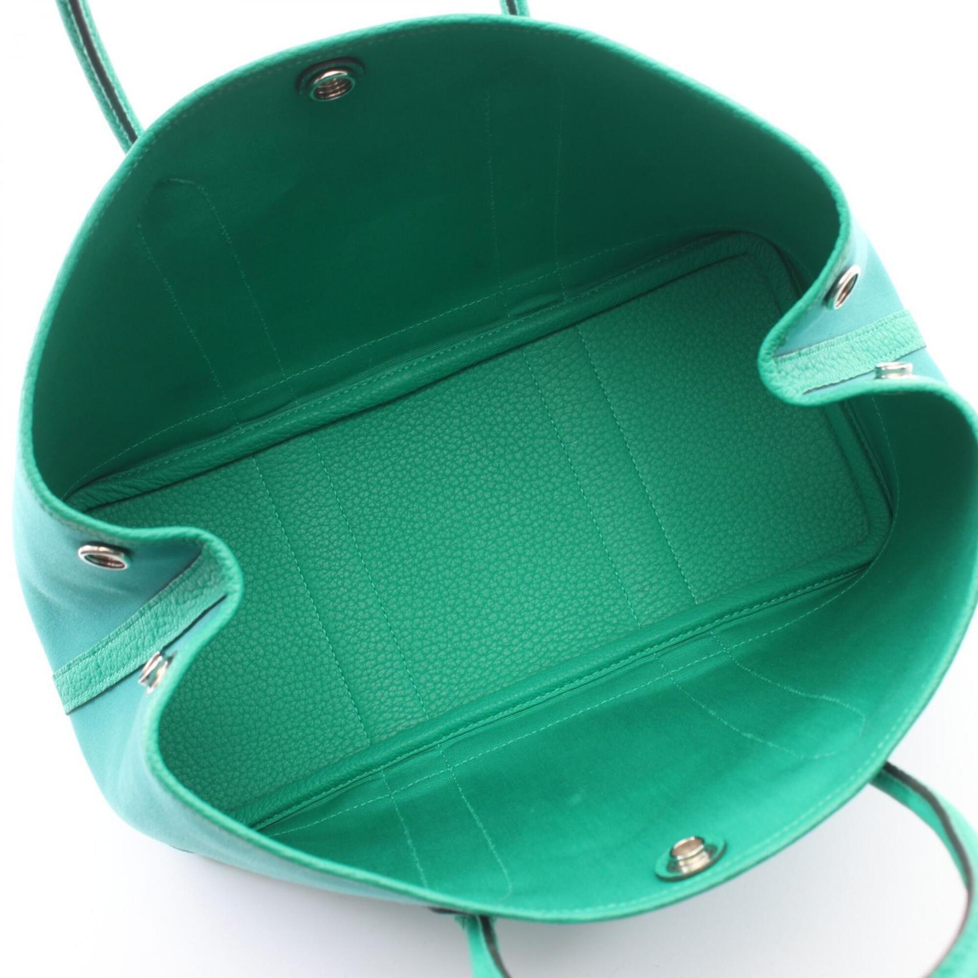 Hermes Green Toile Officier Negonda Leather Handbag Tote Bag (Pre-Owned)