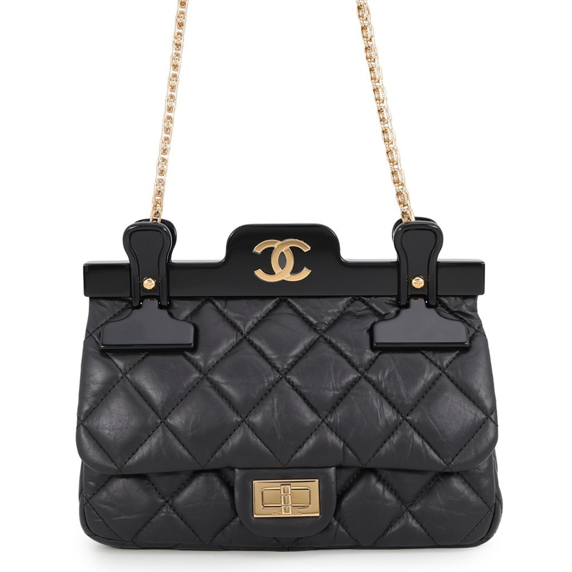 Chanel Matelasse Black Leather Handbag Shoulder Bag (Pre-Owned)
