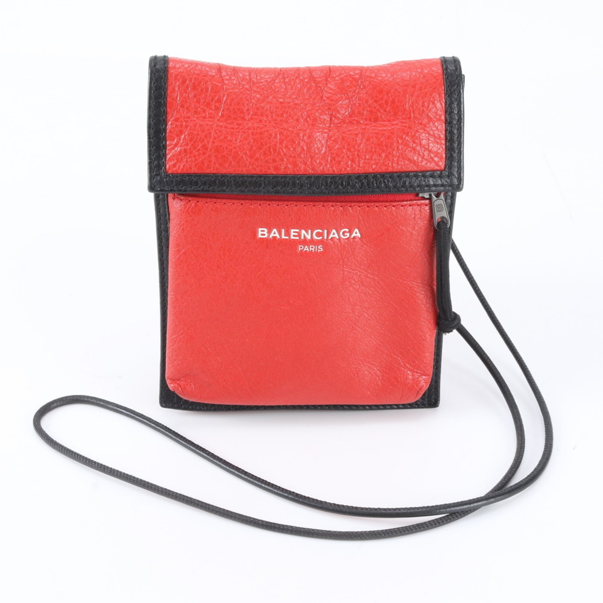 Balenciaga Black Red Color Leather Messenger Bag Shoulder Bag (Pre-Owned)