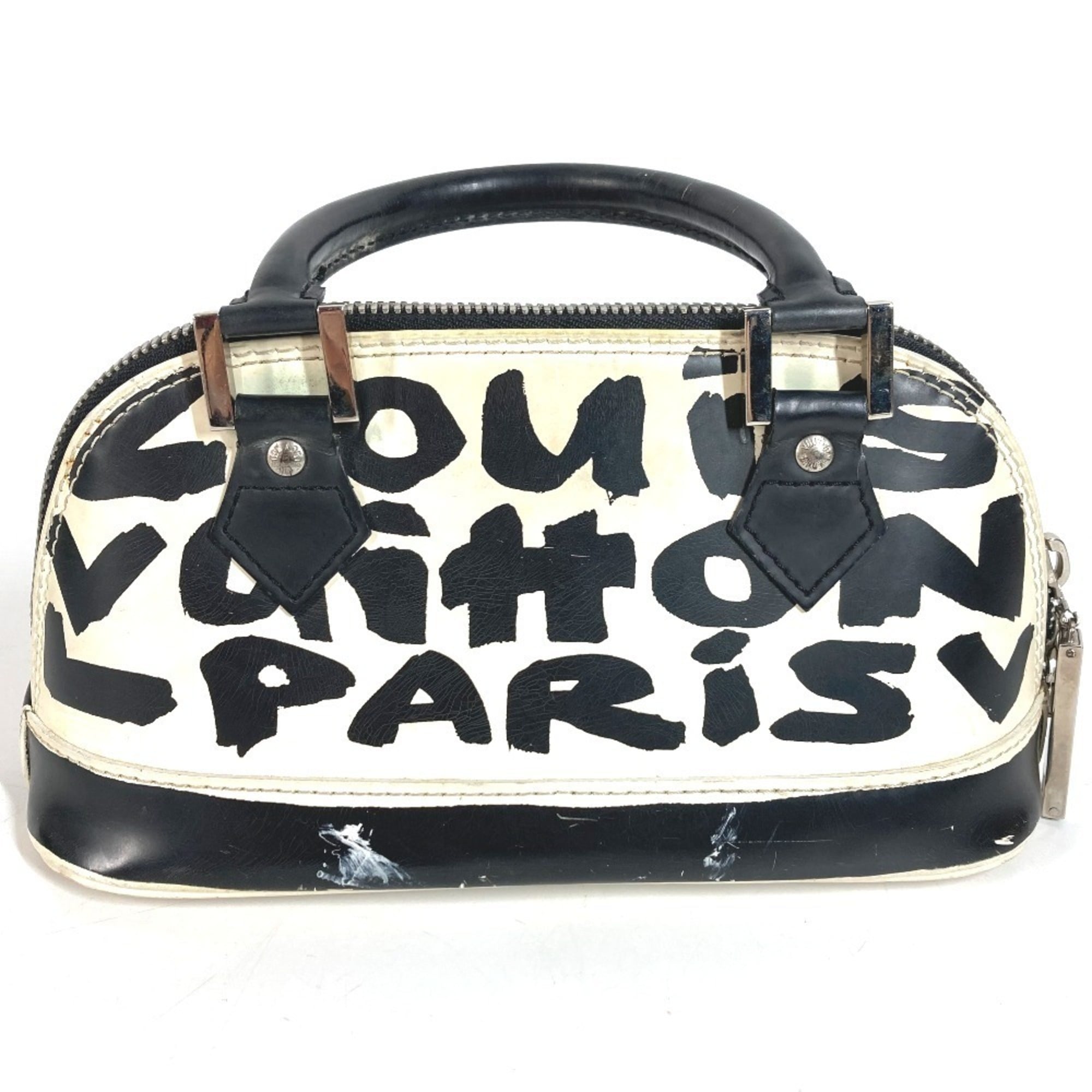 Louis Vuitton Black White Leather Handbag Tote Bag (Pre-Owned)