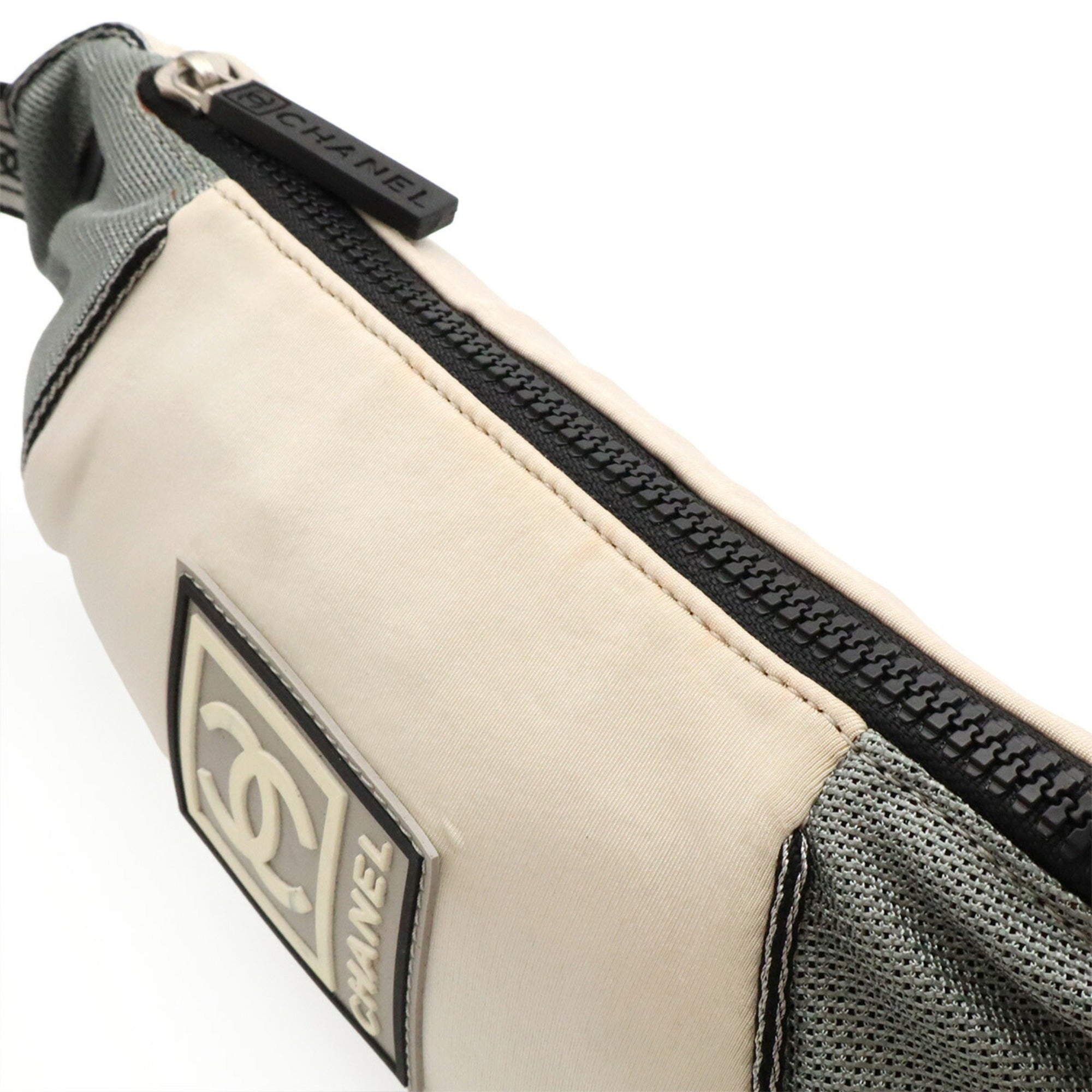 Chanel Gray Ivory Nylon Pouch Sling Bag (Pre-Owned)