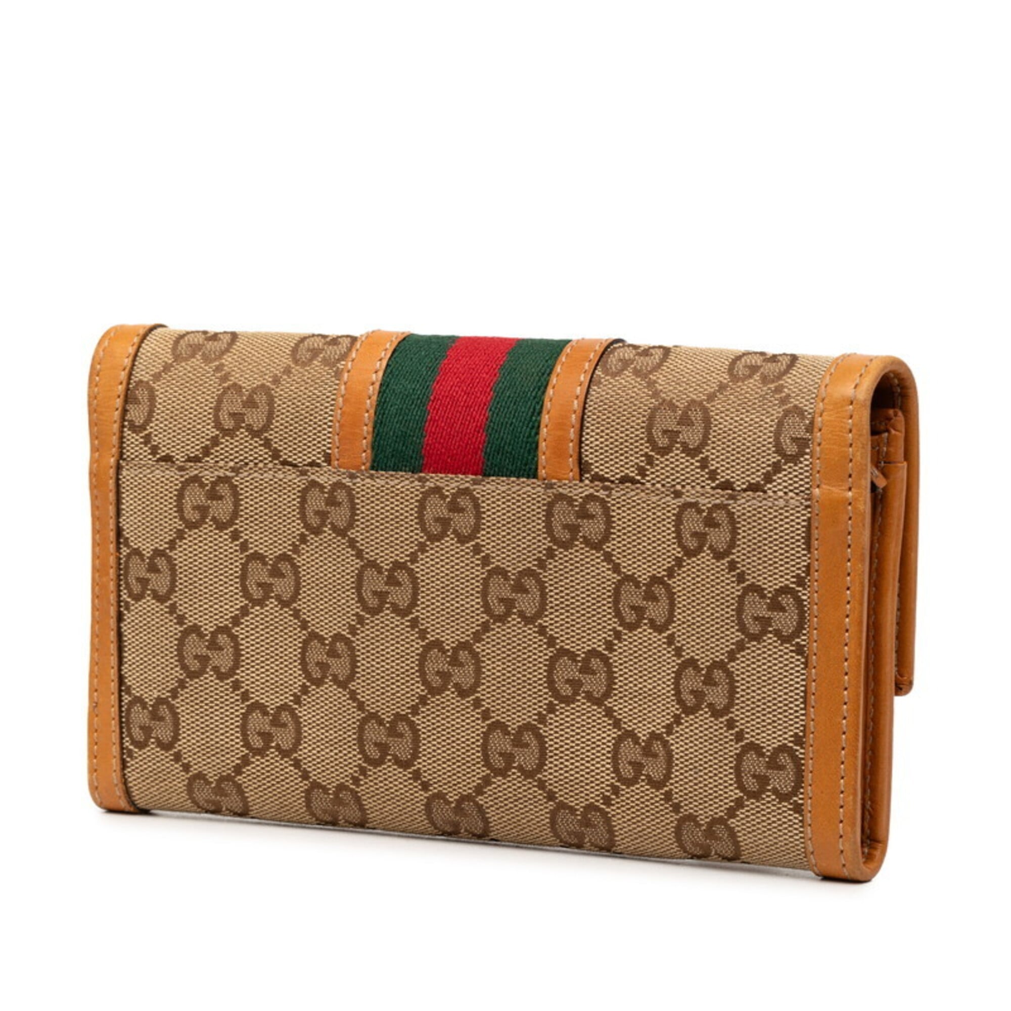 Gucci Brown Canvas Leather Long Wallet (Bi-Fold) (Pre-Owned)