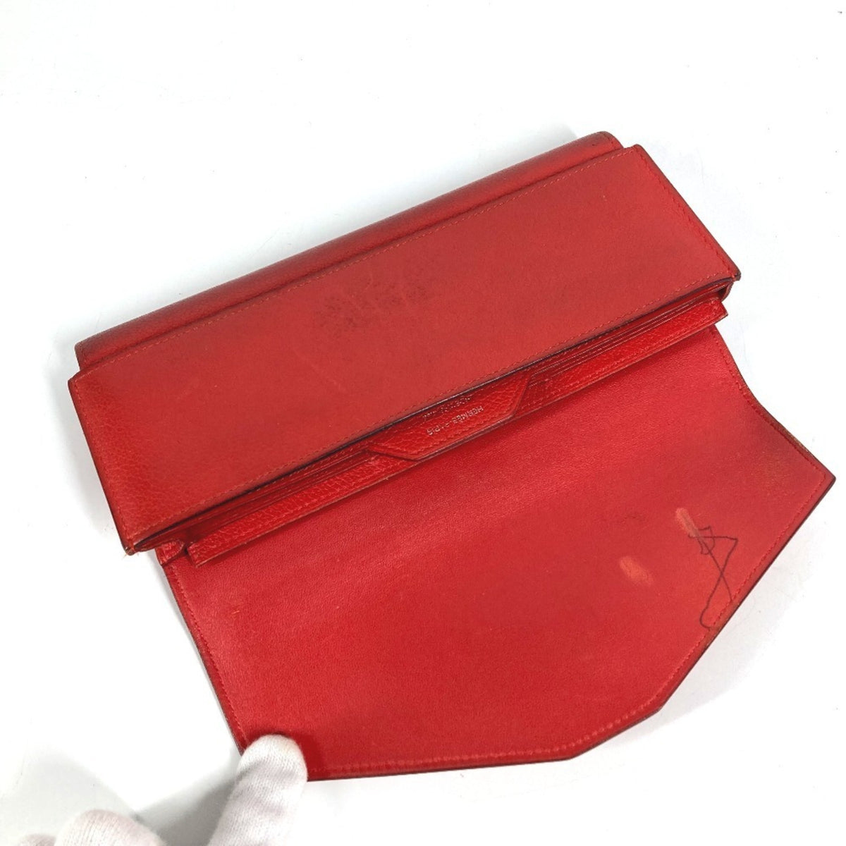 Hermes Red Color Leather Long Wallet (Bi-Fold) (Pre-Owned)