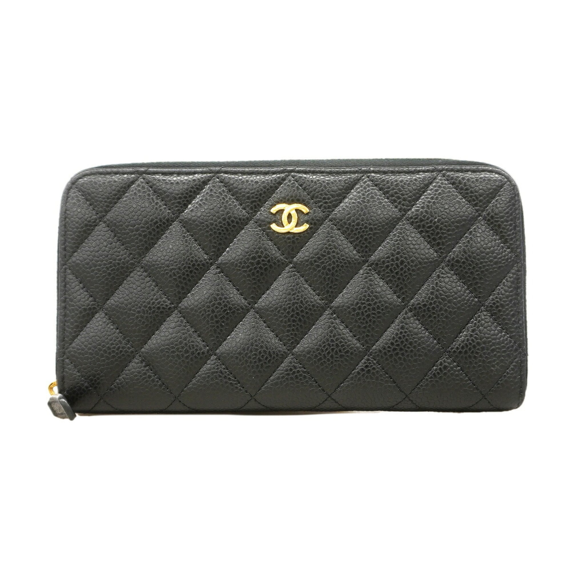 Chanel Black Grained Calfskin Long Wallet (Bi-Fold) (Pre-Owned)