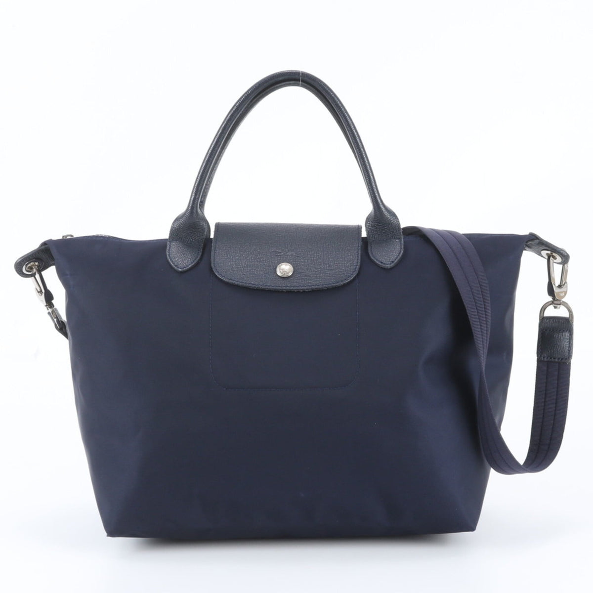 Longchamp Navy Leather Nylon Crossbody Bag Handbag Shoulder Bag Tote Bag (Pre-Owned)