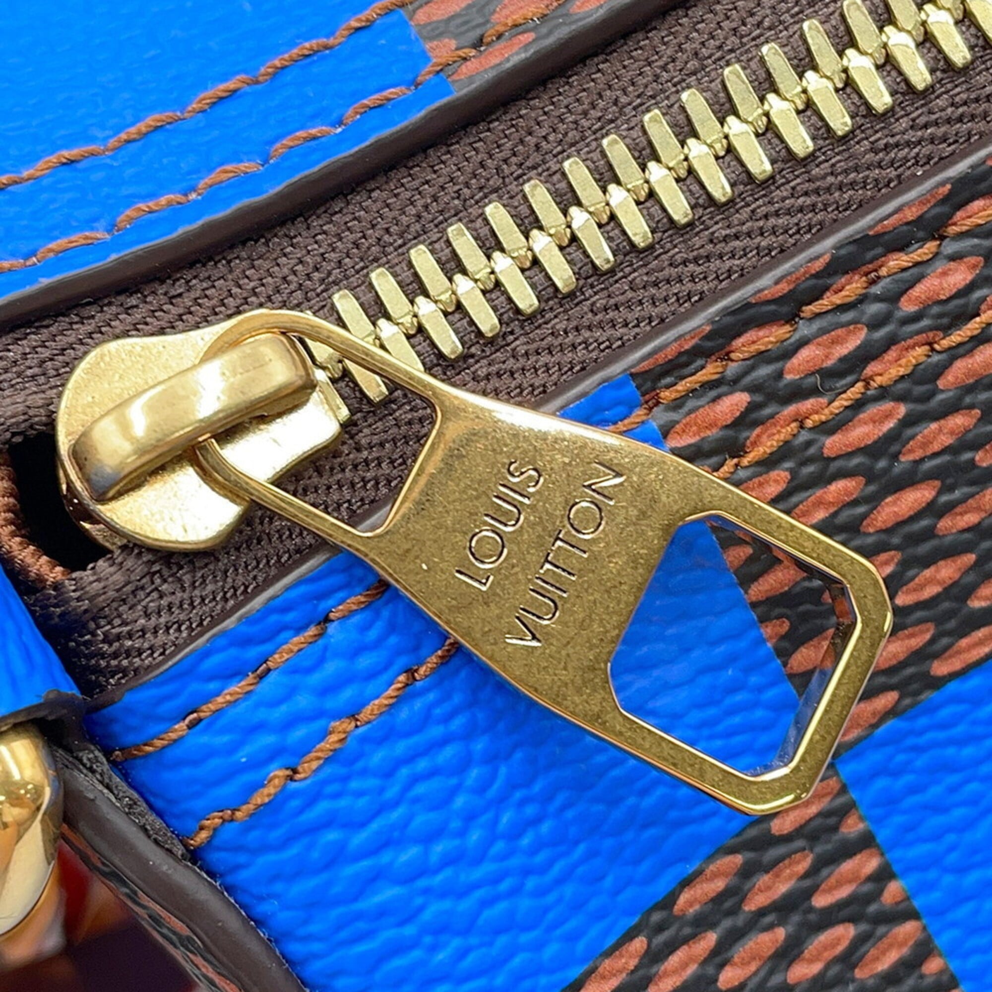 Louis Vuitton Blue Damier Canvas Exotic Leather Handbag Shoulder Bag (Pre-Owned)