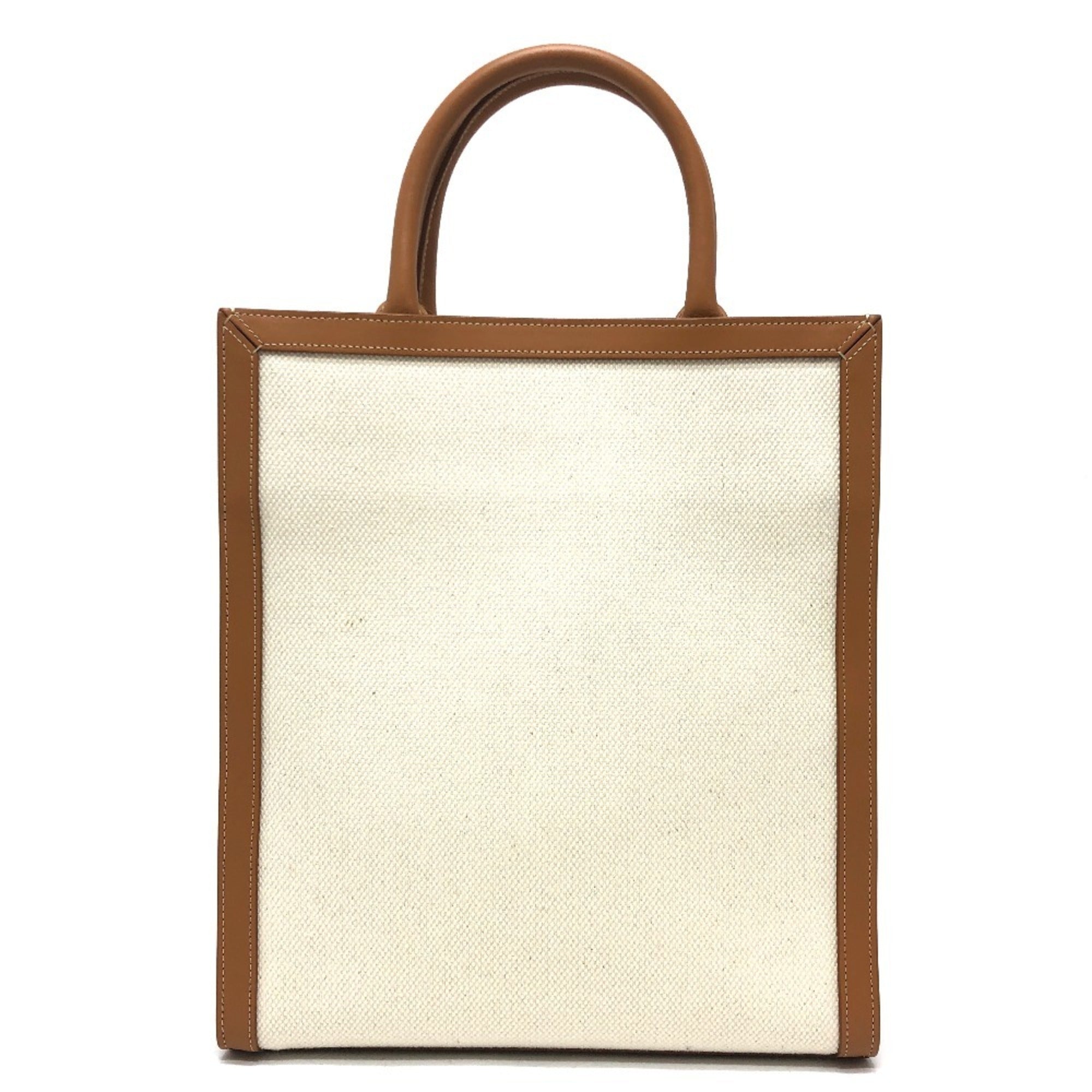 Celine Cabas Beige Brown Leather Canvas Handbag Shoulder Bag Tote Bag (Pre-Owned)