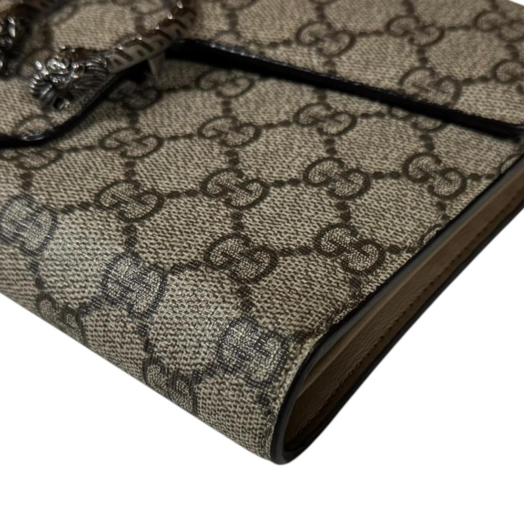 Gucci Beige Brown Gg Supreme Chain/Shoulder Wallet (Pre-Owned)