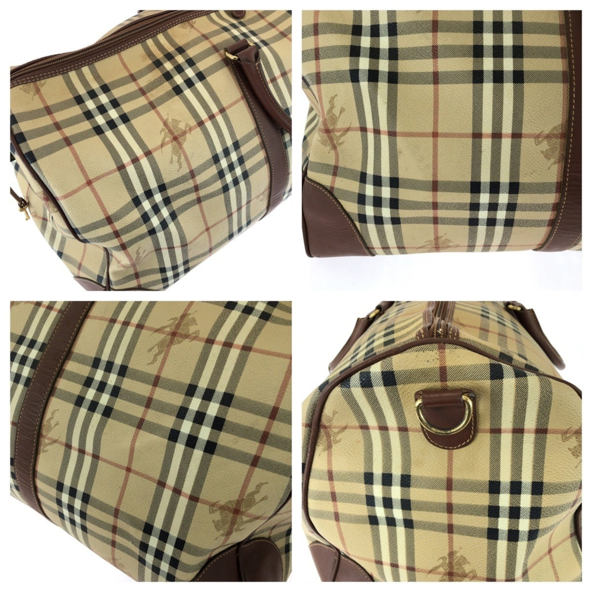 Burberry Beige Brown Pvc Leather Boston Bag Handbag (Pre-Owned)