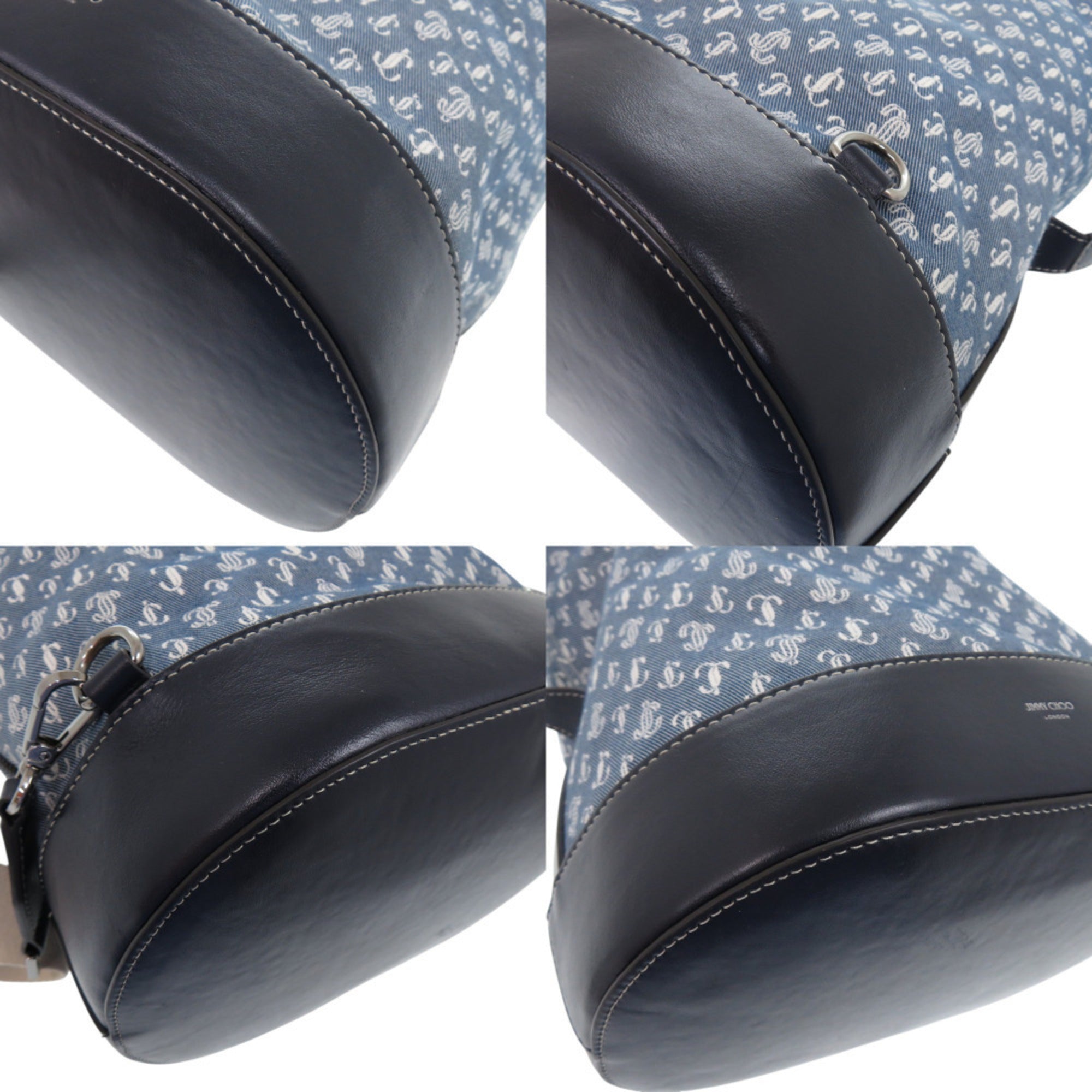 Jimmy Choo Blue Ivory Navy Denim Leather Backpack Shoulder Bag (Pre-Owned)