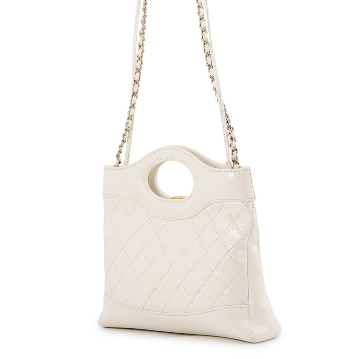 Chanel Matelasse White Leather Handbag Shopping Bag Shoulder Bag (Pre-Owned)