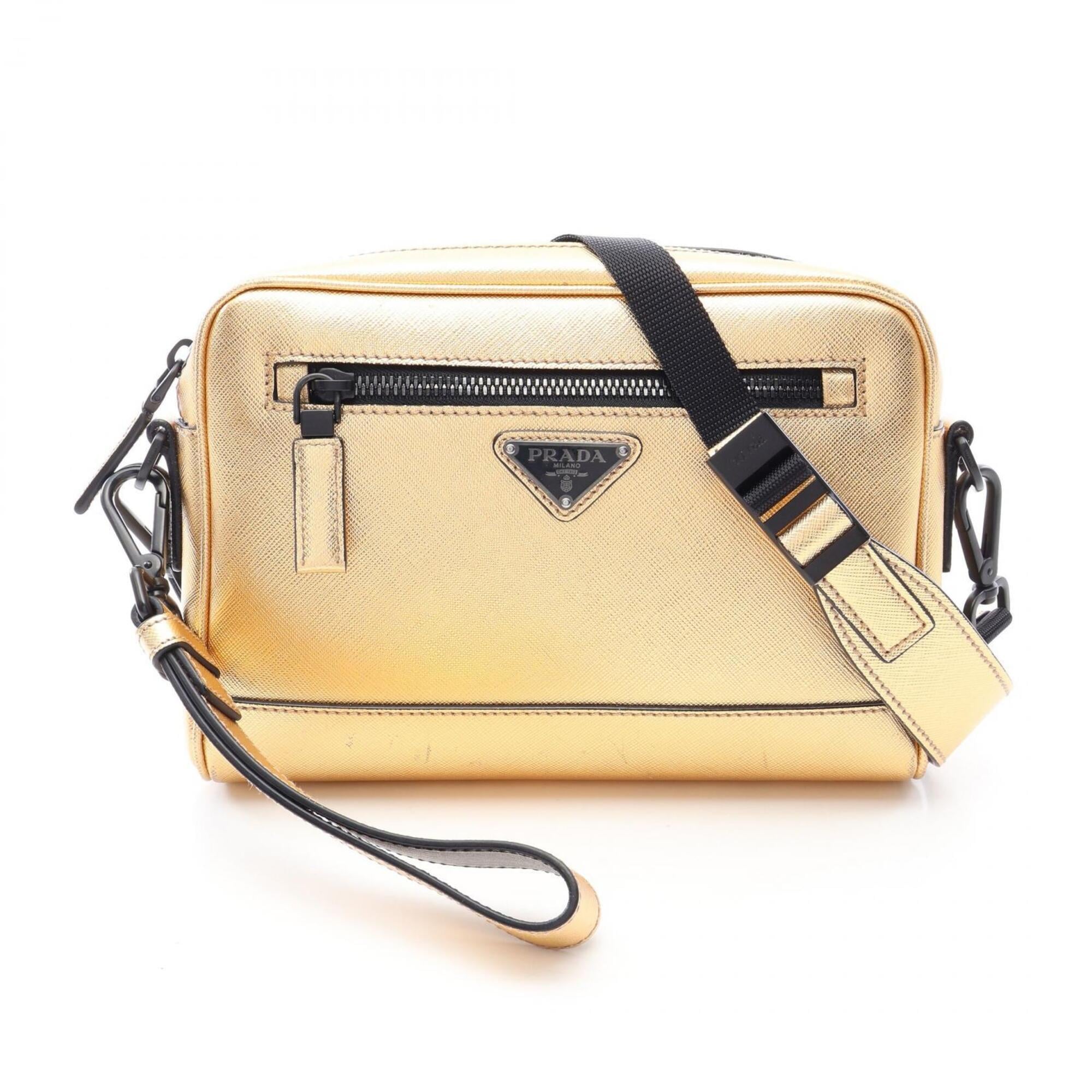 Prada Gold Saffiano Handbag Shoulder Bag (Pre-Owned)