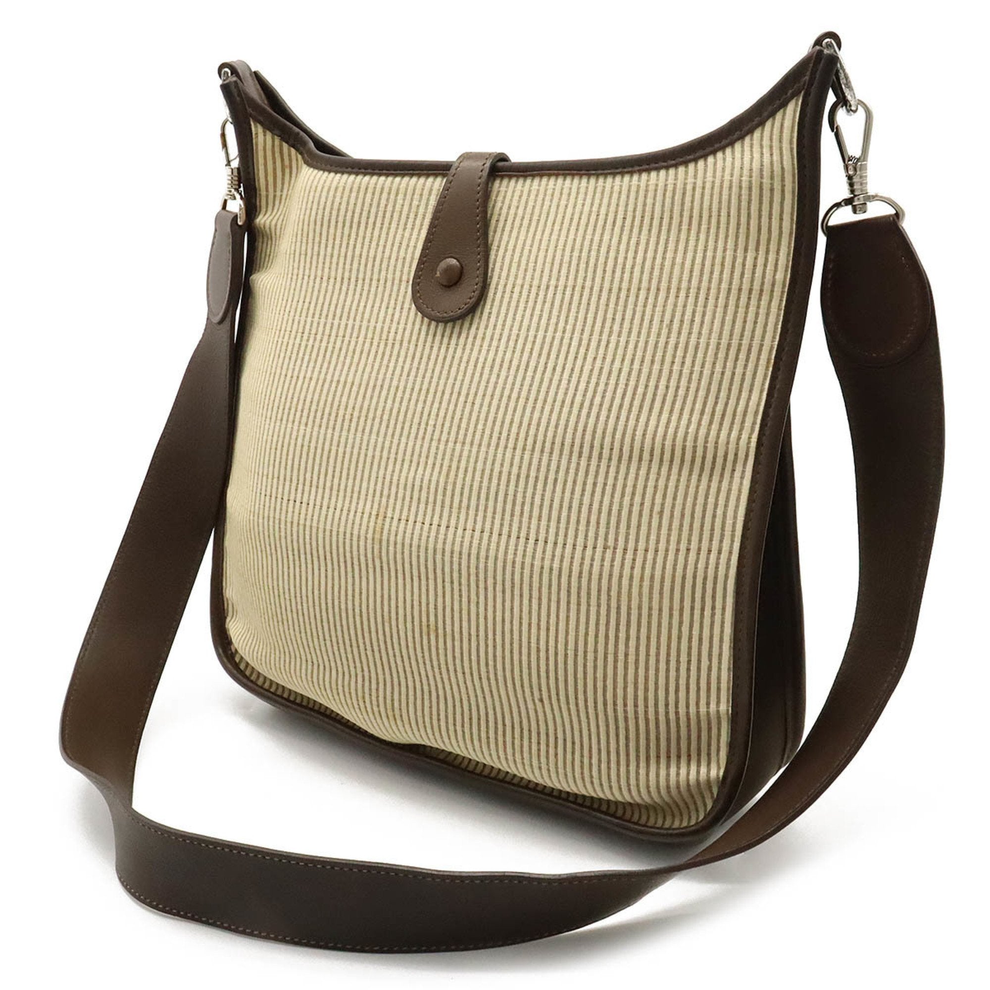 Hermes Beige Dark Brown Crinoline Leather Shoulder Bag (Pre-Owned)