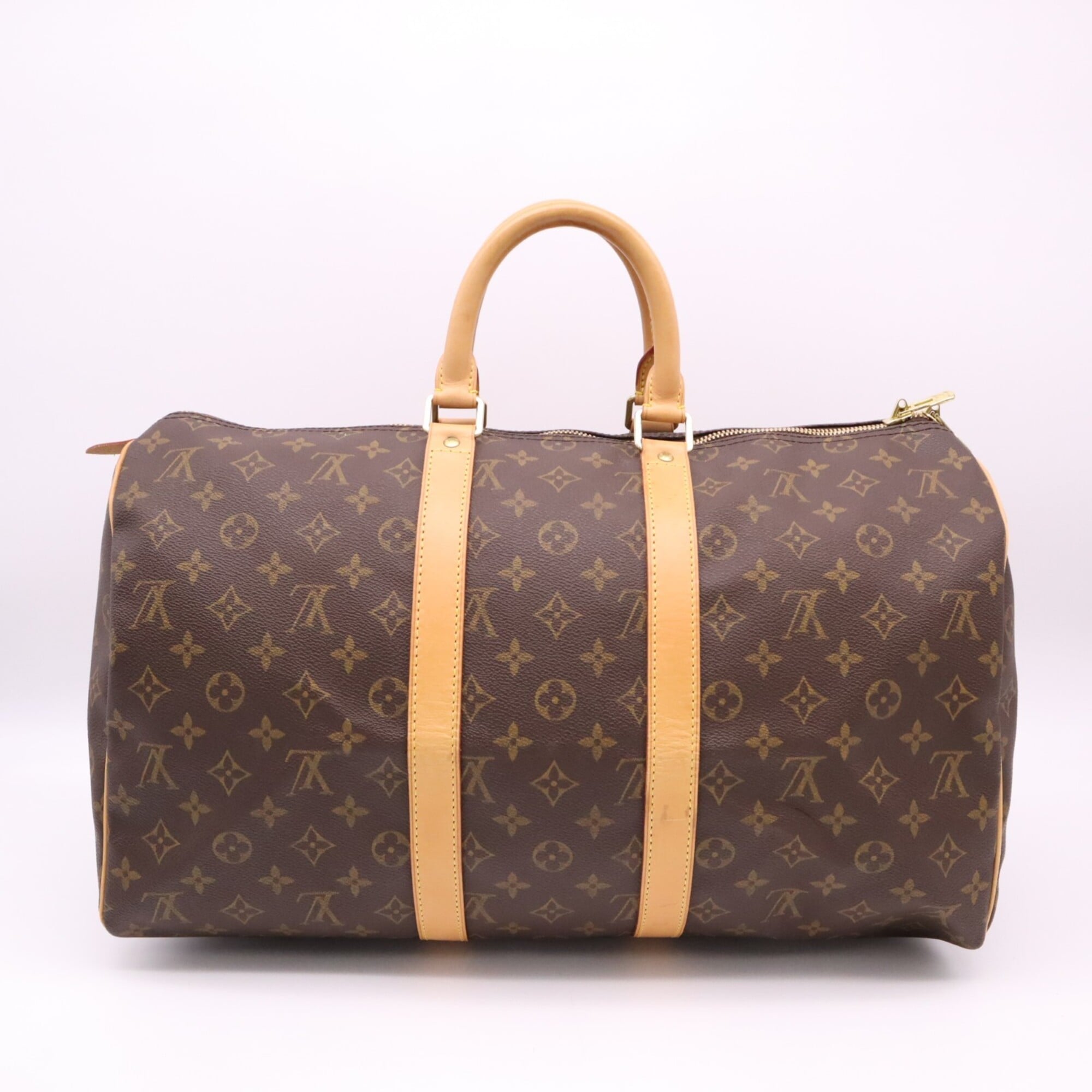 Louis Vuitton Monogram Beige Brown Coated Canvas Leather Boston Bag (Pre-Owned)