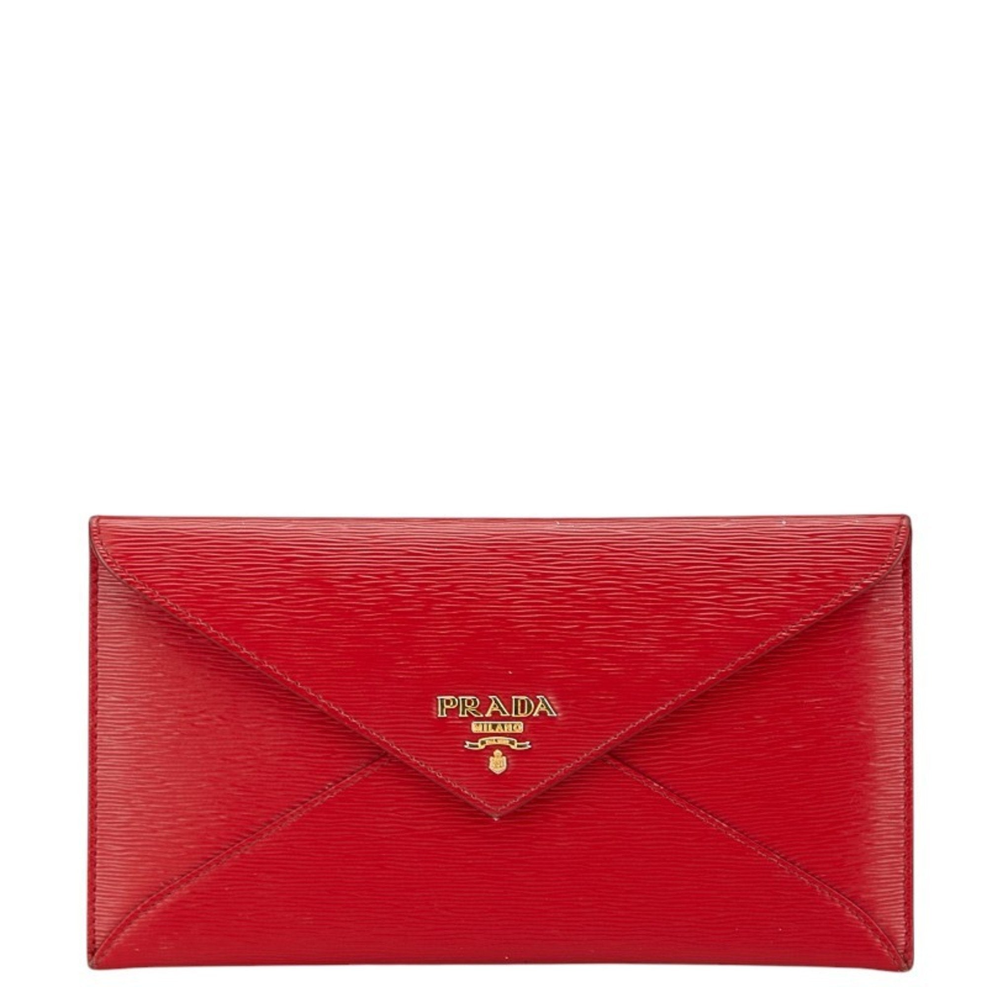 Prada Red Color Leather Long Wallet (Bi-Fold) (Pre-Owned)