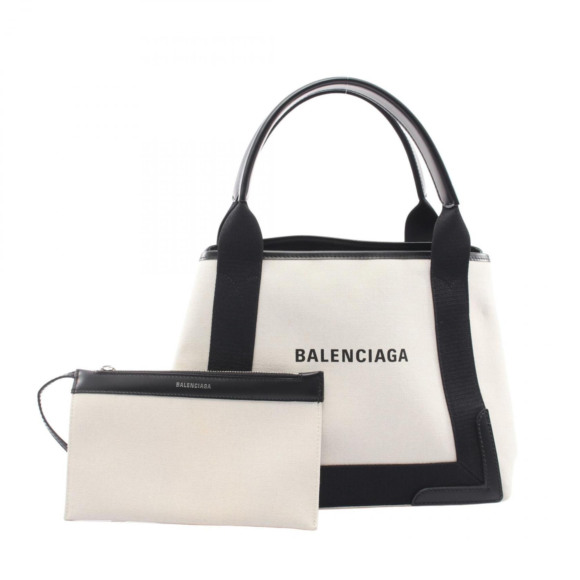 Balenciaga Black Ivory Canvas Leather Handbag Pouch Tote Bag (Pre-Owned)