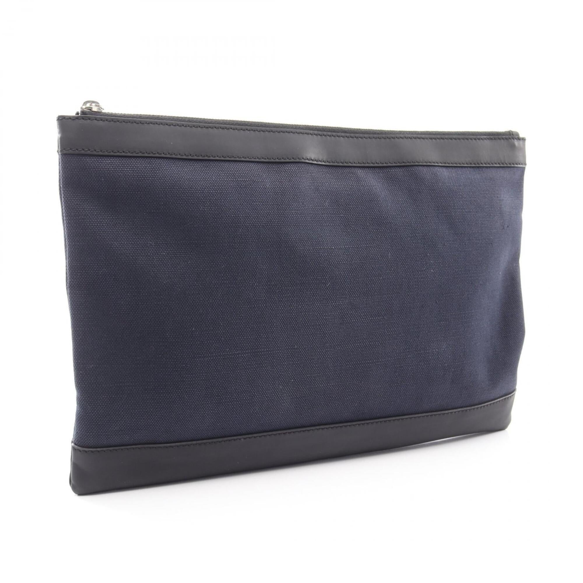 Balenciaga Black Navy Canvas Leather Clutch Bag Handbag (Pre-Owned)