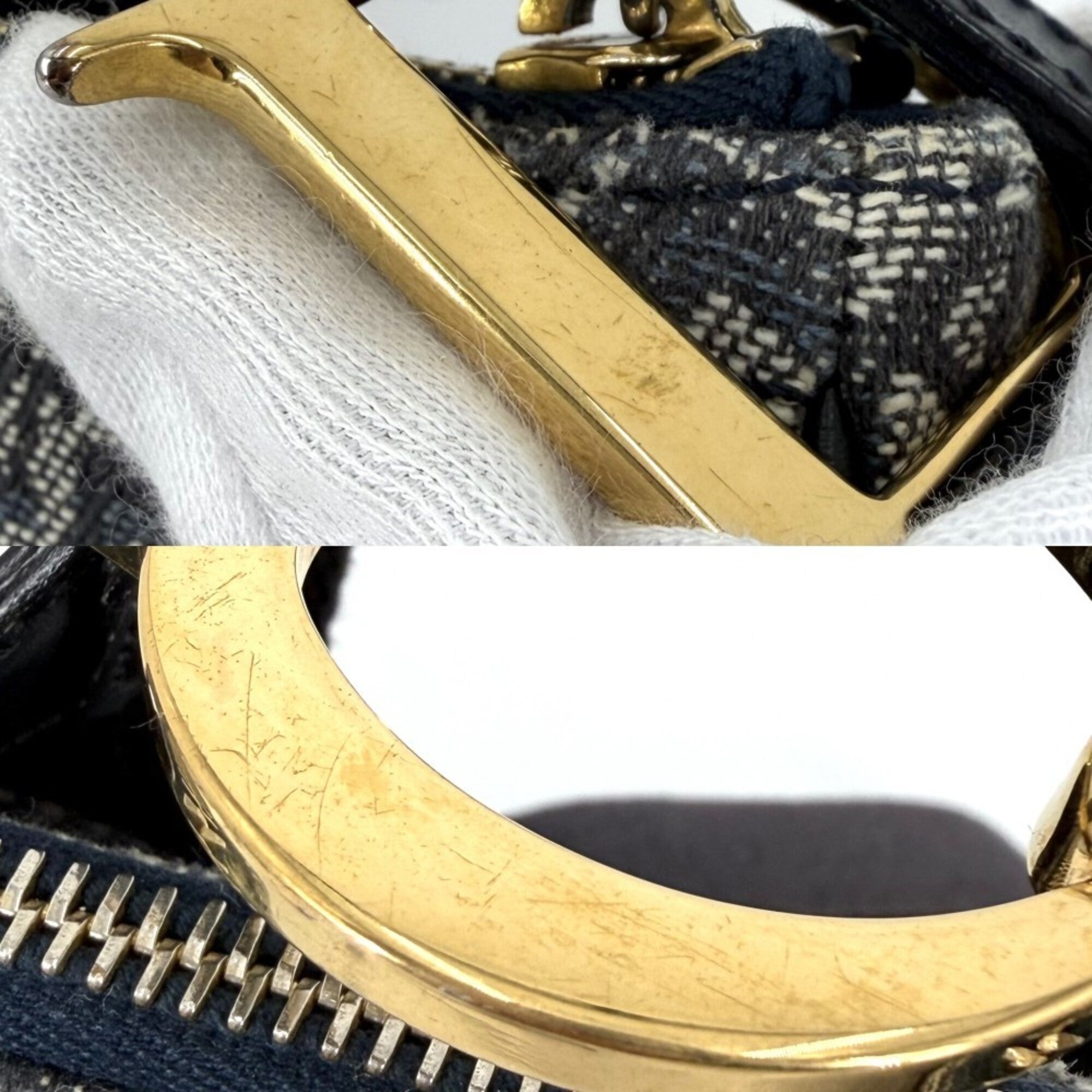 Christian Dior Navy Canvas Leather Saddle Bag Shoulder Bag (Pre-Owned)
