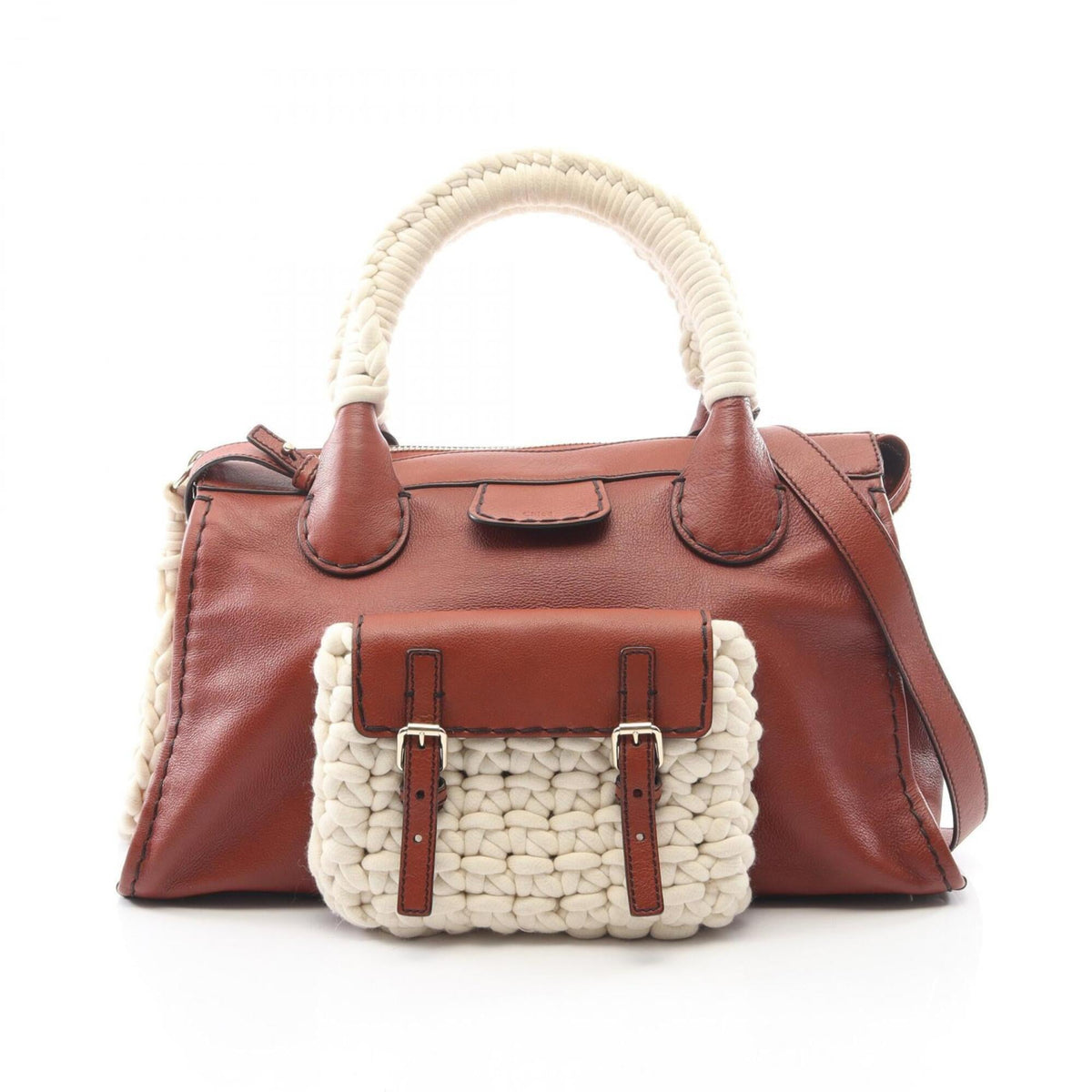 Chloé Brown White Leather Cotton Handbag (Pre-Owned)