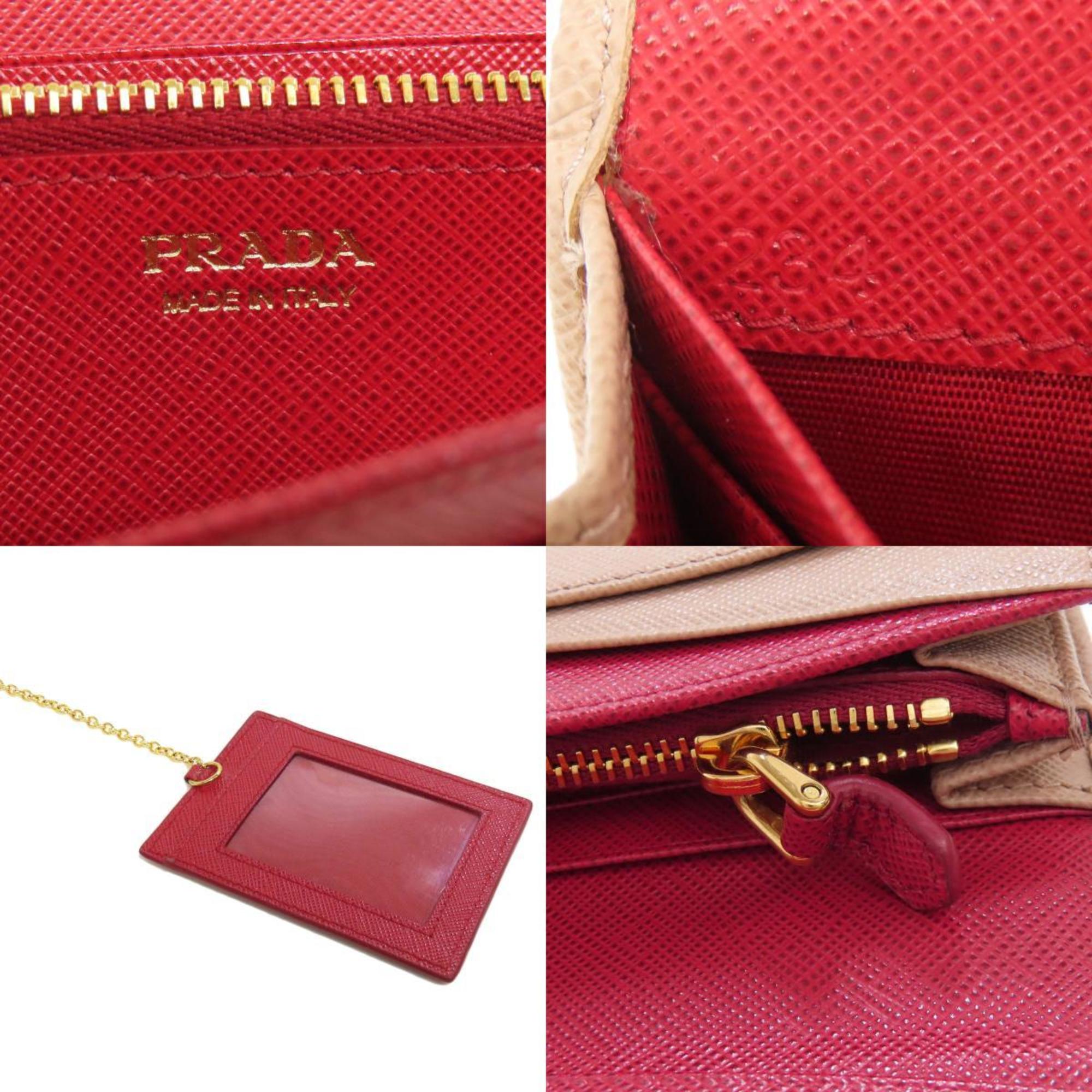 Prada Saffiano Beige Saffiano Long Wallet (Bi-Fold) (Pre-Owned)