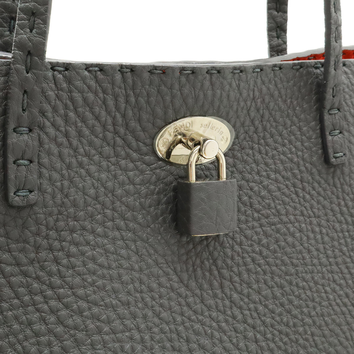 Fendi Selleria Gray Red Color Leather Shoulder Bag Tote Bag (Pre-Owned)
