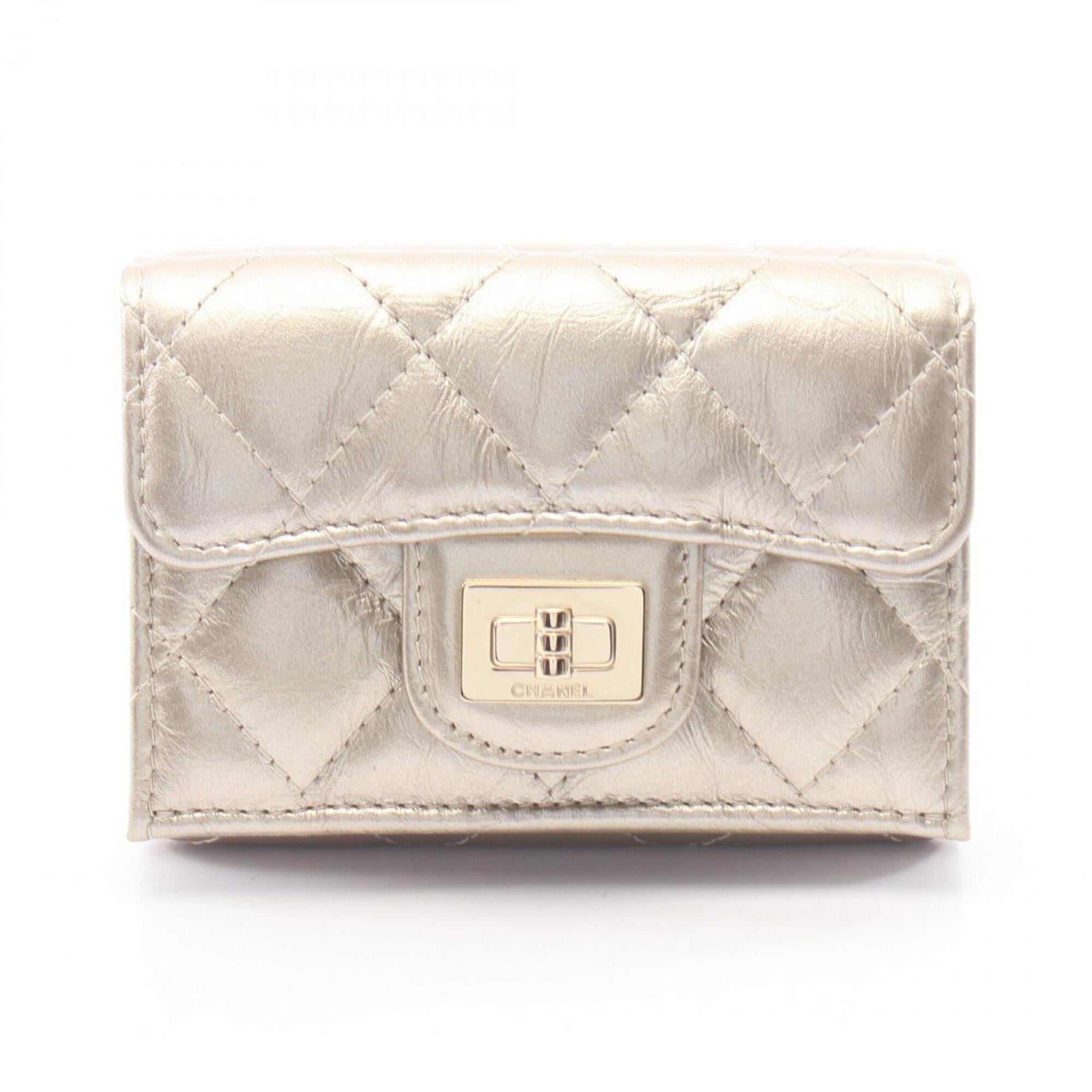 Chanel Gold Leather Wallet (Tri-Fold) (Pre-Owned)