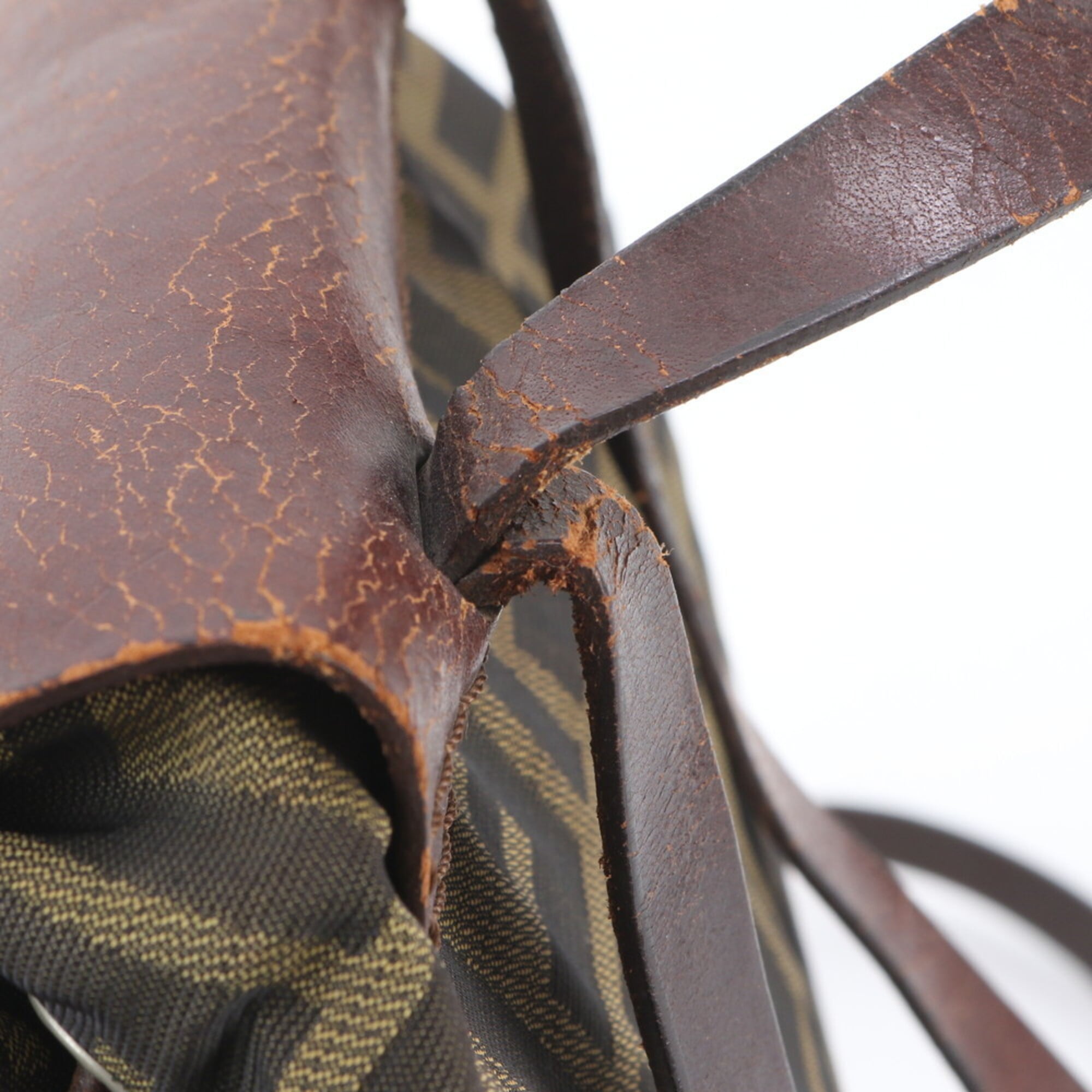 Fendi Brown Leather Canvas Backpack Handbag (Pre-Owned)